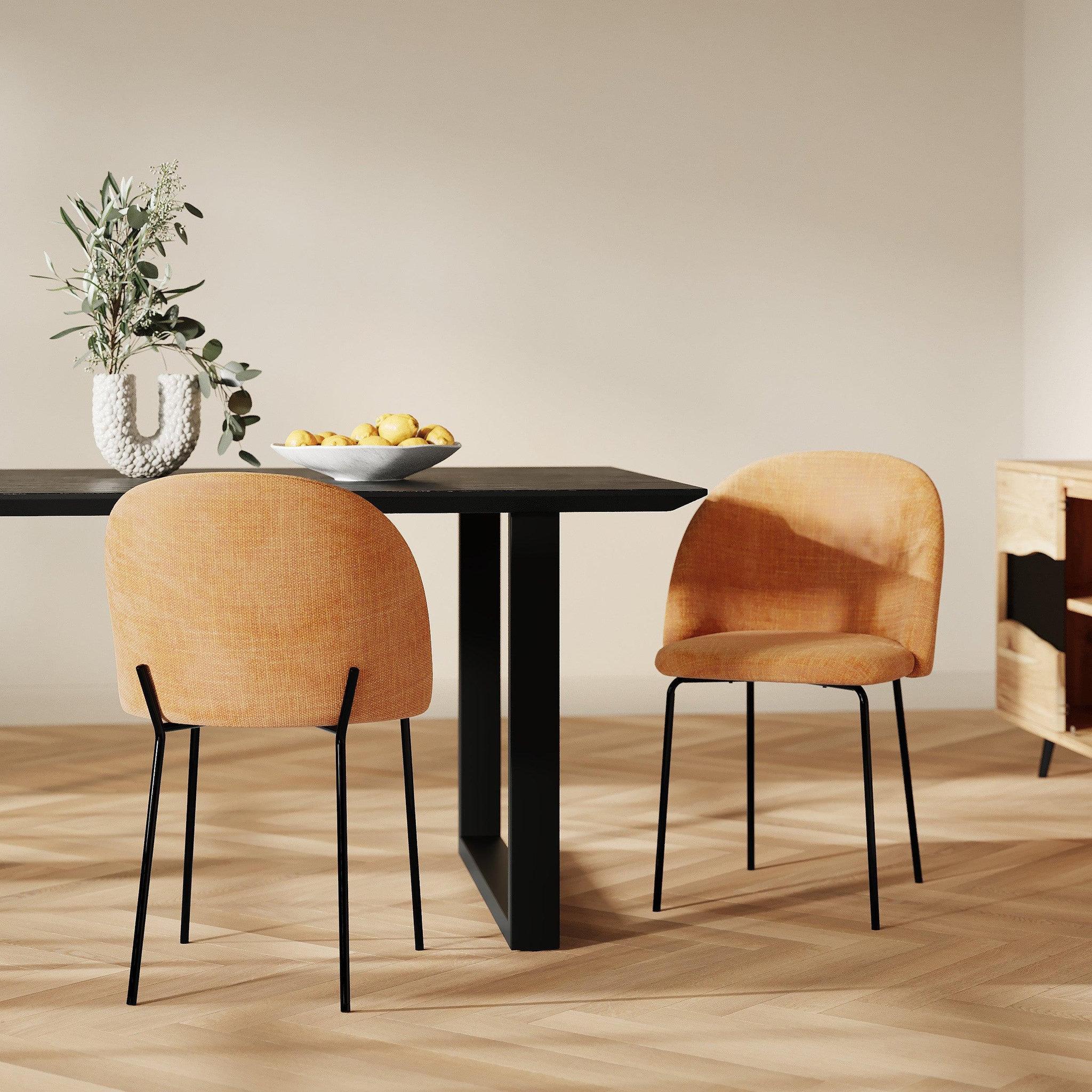 Voir la diapositive 2 : MAISON PAVANE Lot de 2 chaises en tissu texturé jaune moutarde-karl