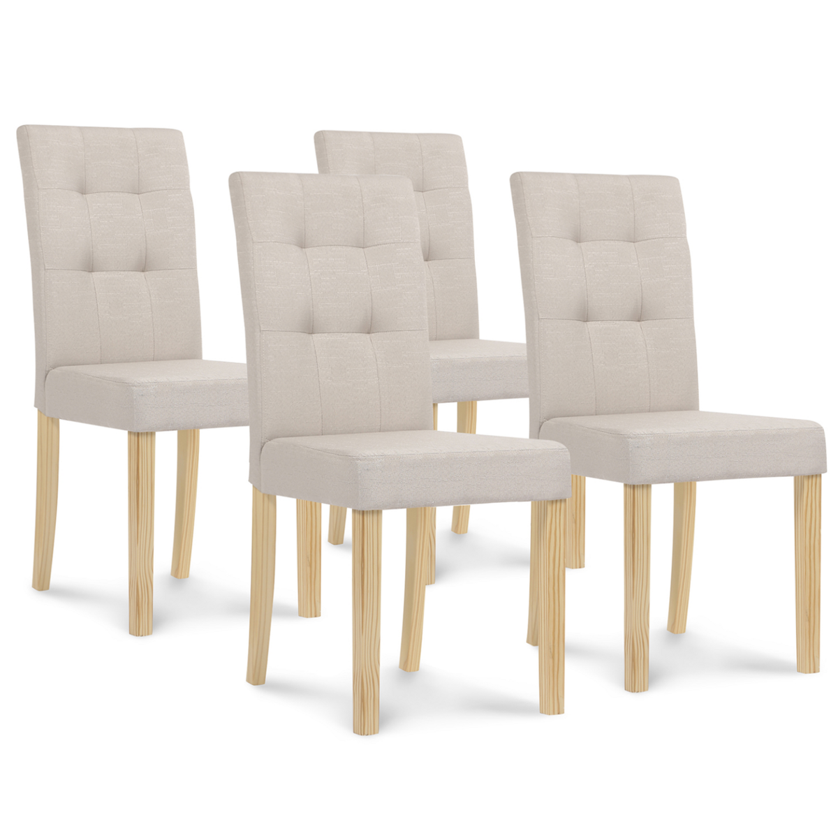 ID MARKET Lot de 4 chaises POLGA capitonnées beiges pour salle à manger