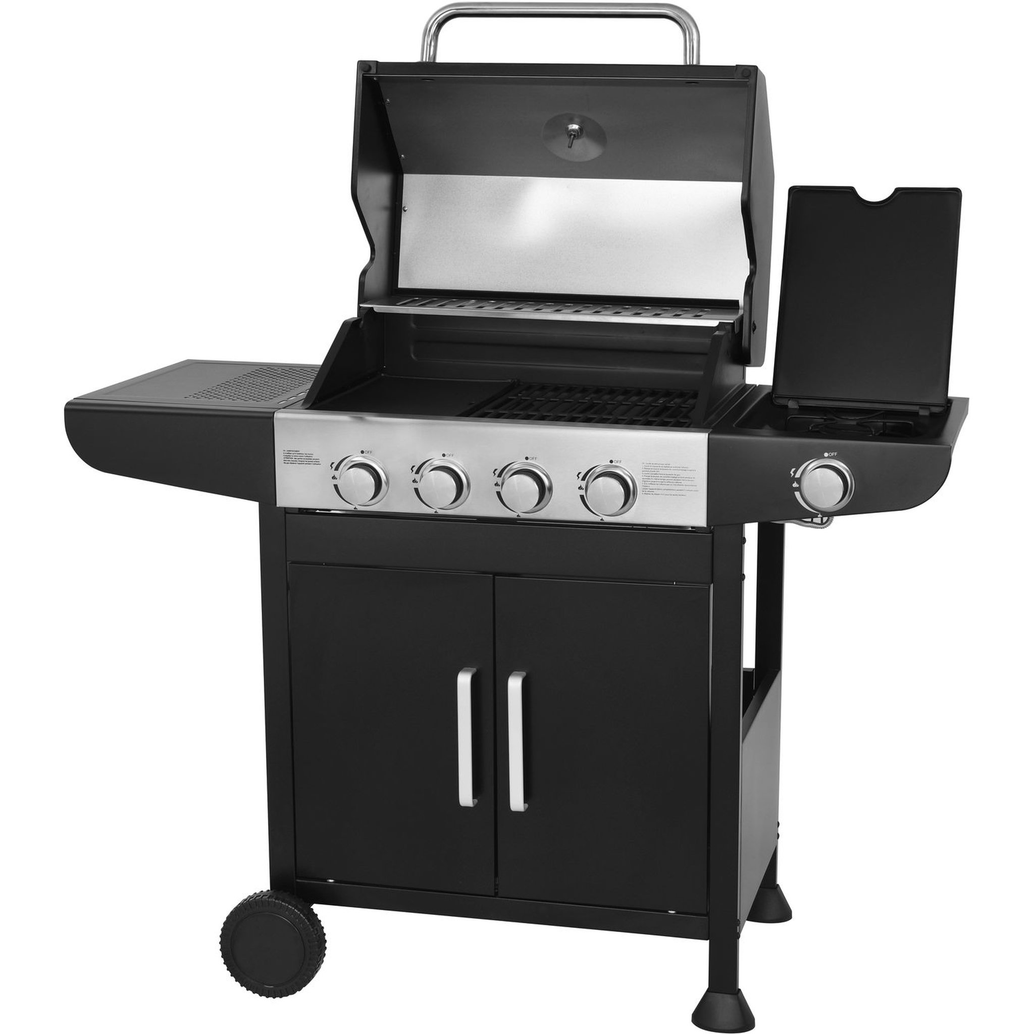 Voir la diapositive 4 : GARDENSTAR Barbecue gaz en acier- 4 brûleurs - 1 côté acier 