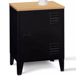 ID MARKET Table de chevet ESTER 1 porte métal noir plateau façon hêtre design industriel