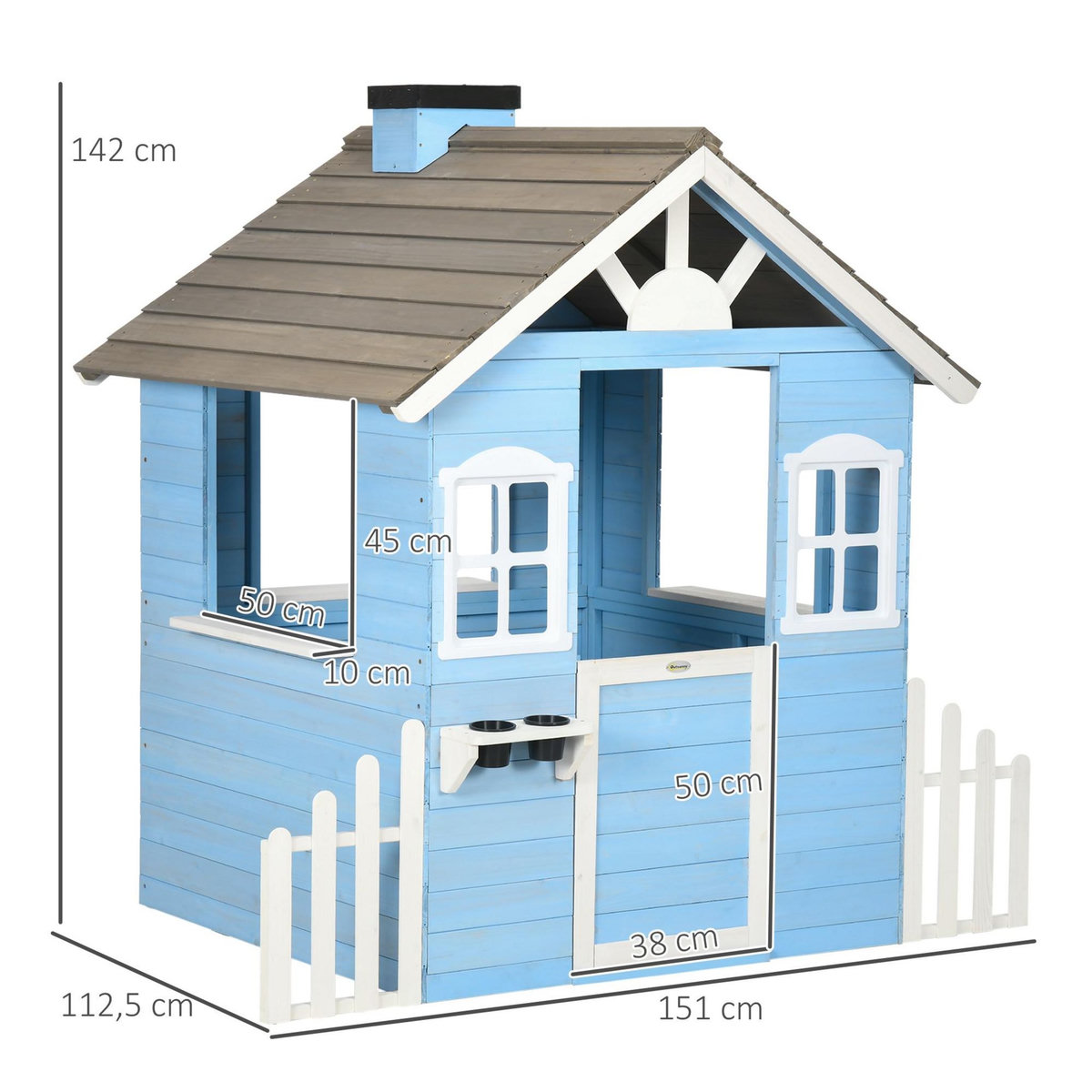 OUTSUNNY Maison de jeux enfant - jeu plein air maisonnette enfant - dim. 151L x 112l x 142H cm - bois sapin bleu blanc gris