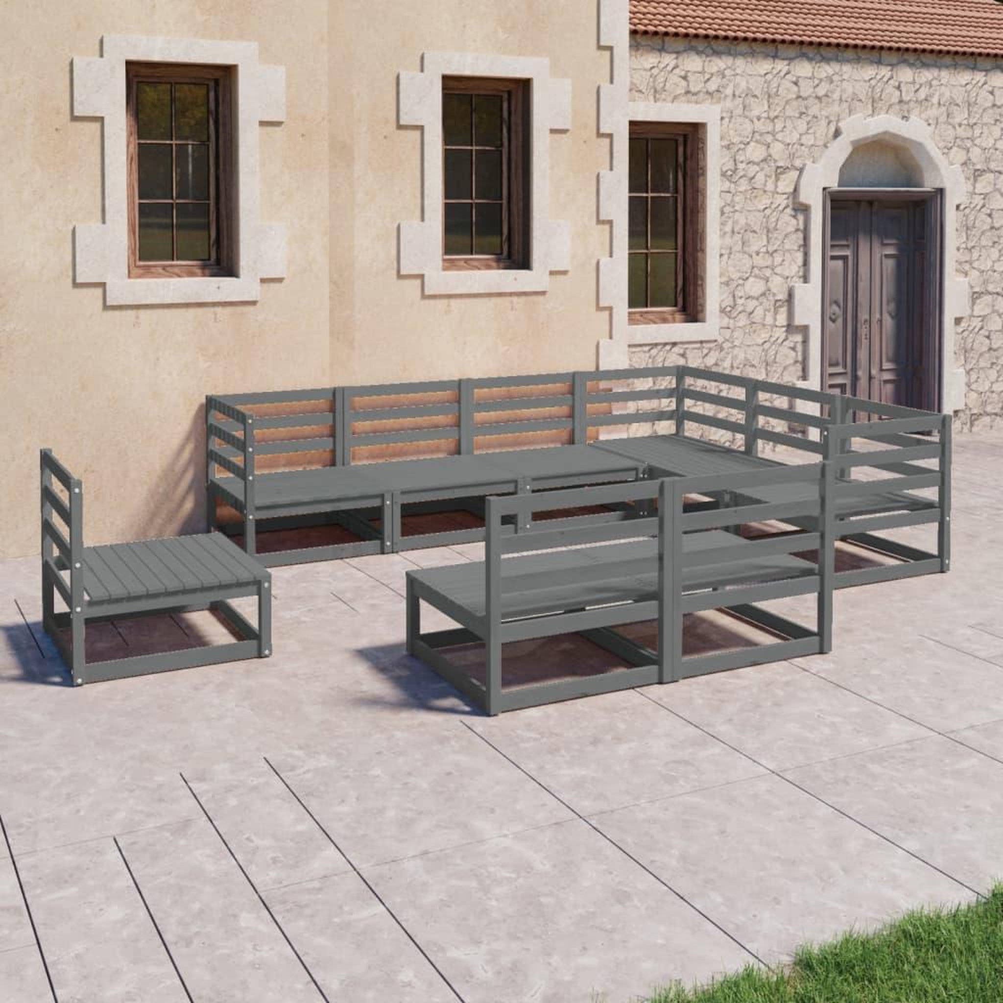 VIDAXL Salon de jardin 9 pcs gris bois de pin massif
