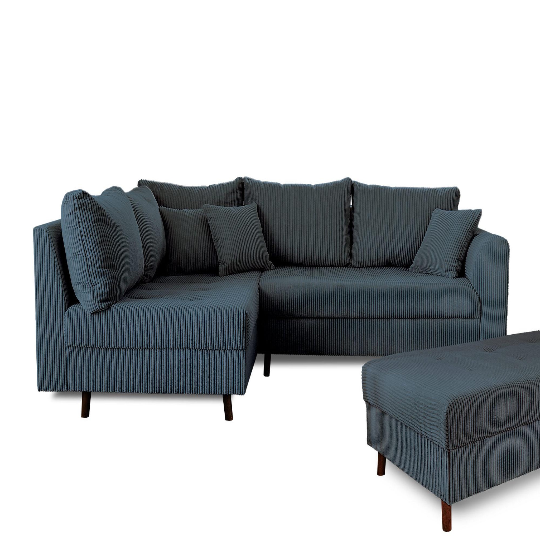 Voir la diapositive 6 : BEST MOBILIER Rune - canapé d'angle gauche - 4 places - avec pouf d'appoint - en velours côtelé