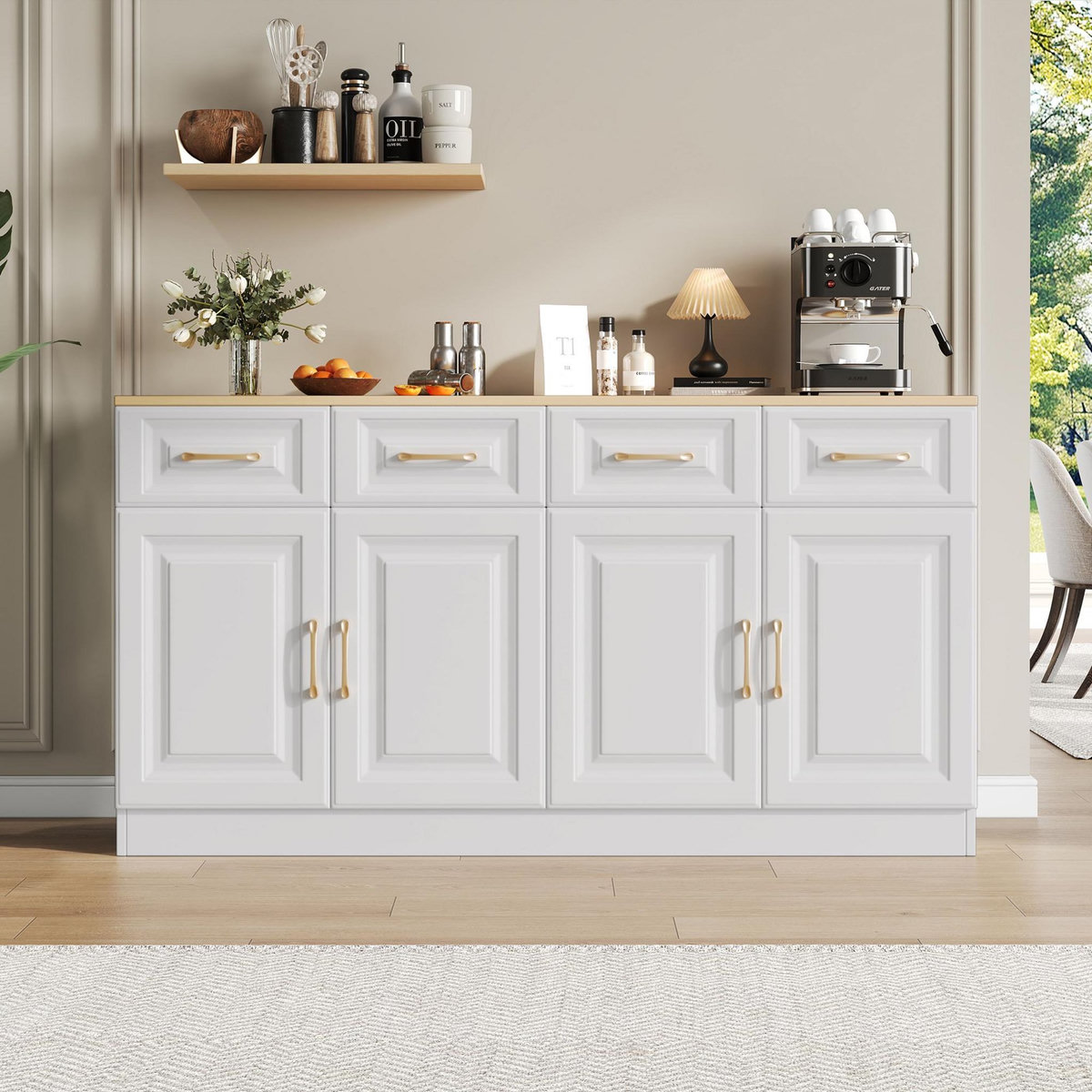 MERAX Buffet 4 porte(s) 4 tiroir(s) - 140 cm blanc panneaux de particules