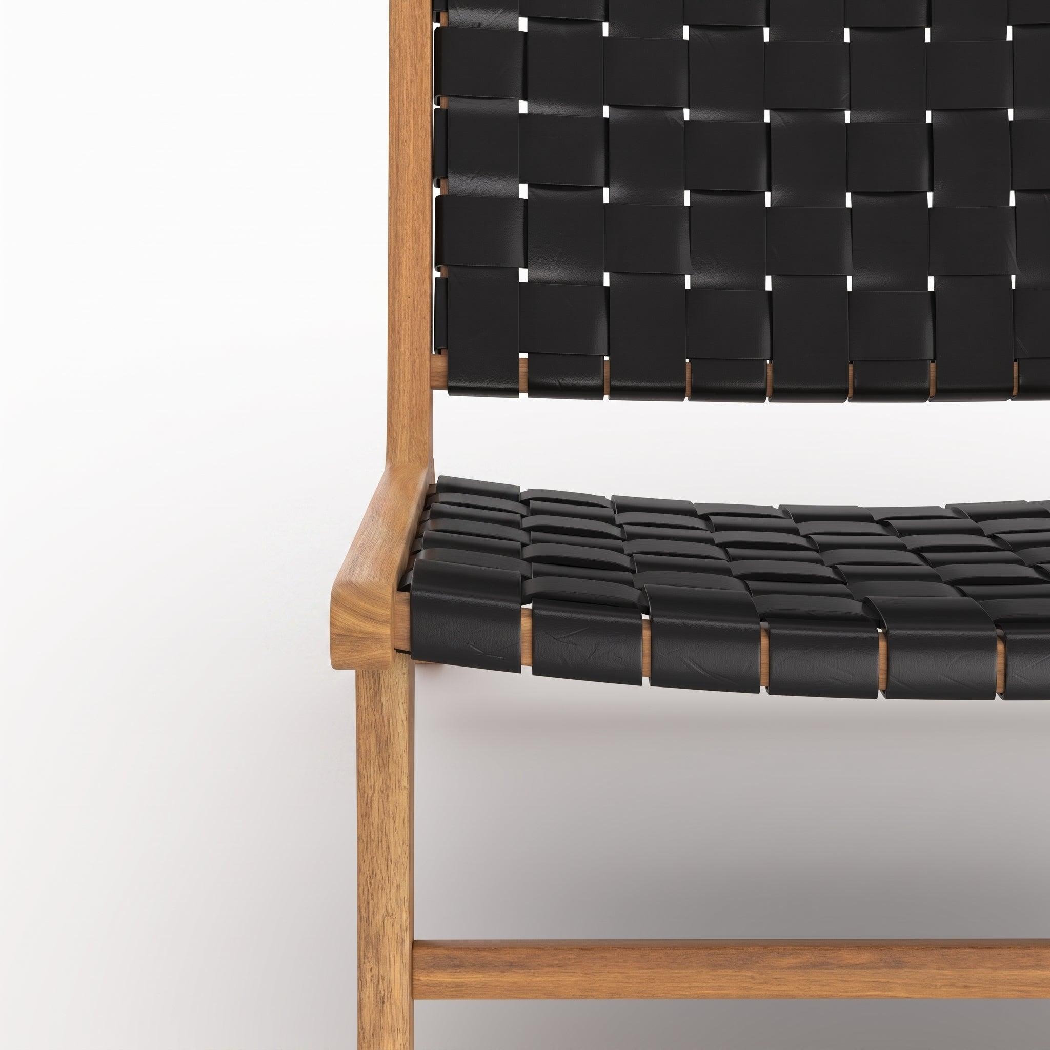 Voir la diapositive 3 : MAISON PAVANE Fauteuil en teck et cuir tressé noir-Kuna
