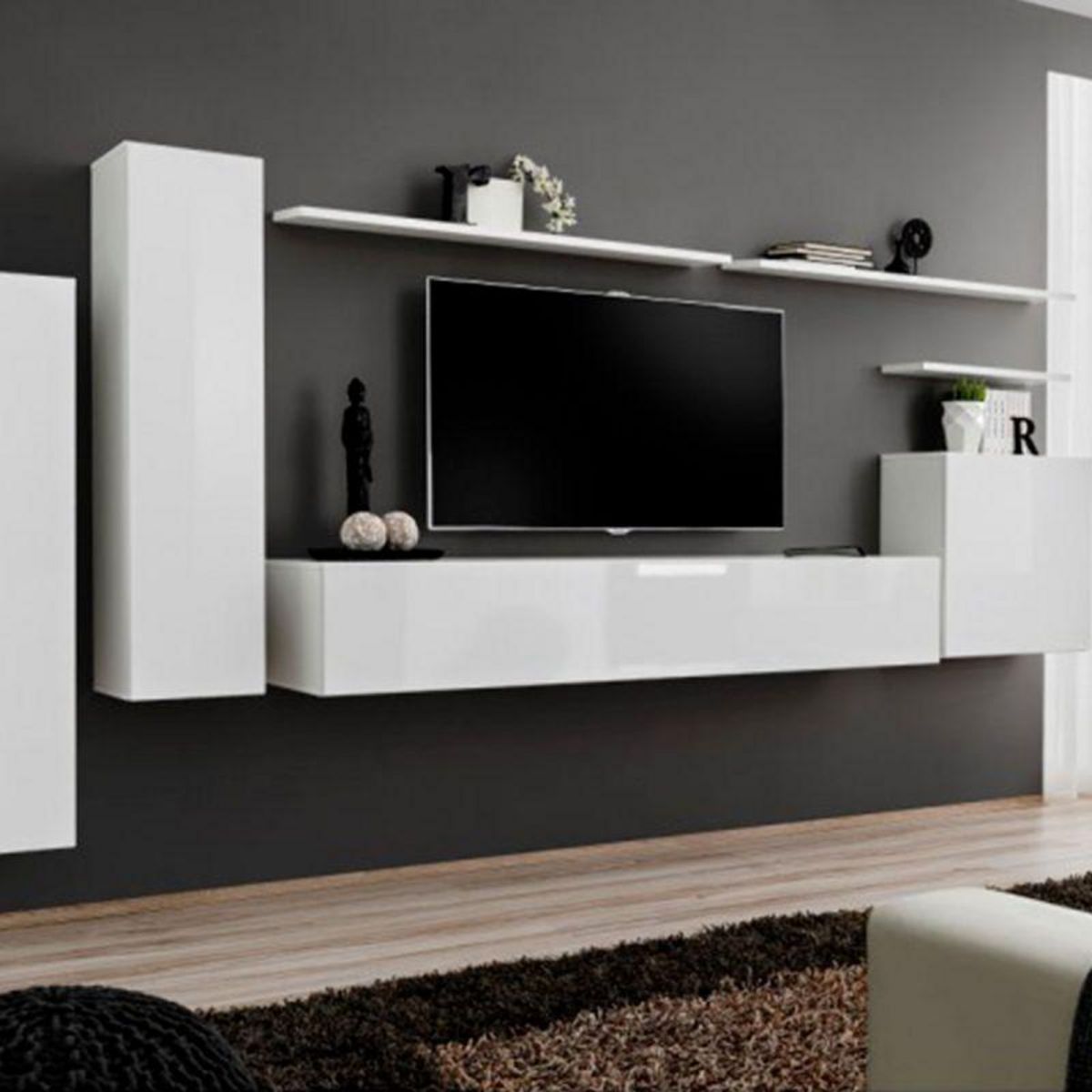 Paris Prix Meuble TV Mural Design  Switch I  330cm Blanc