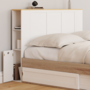 Voir la diapositive 2 : ID MARKET Tête de lit sur pied VITO 145 cm avec rangements blanc et plateau bois