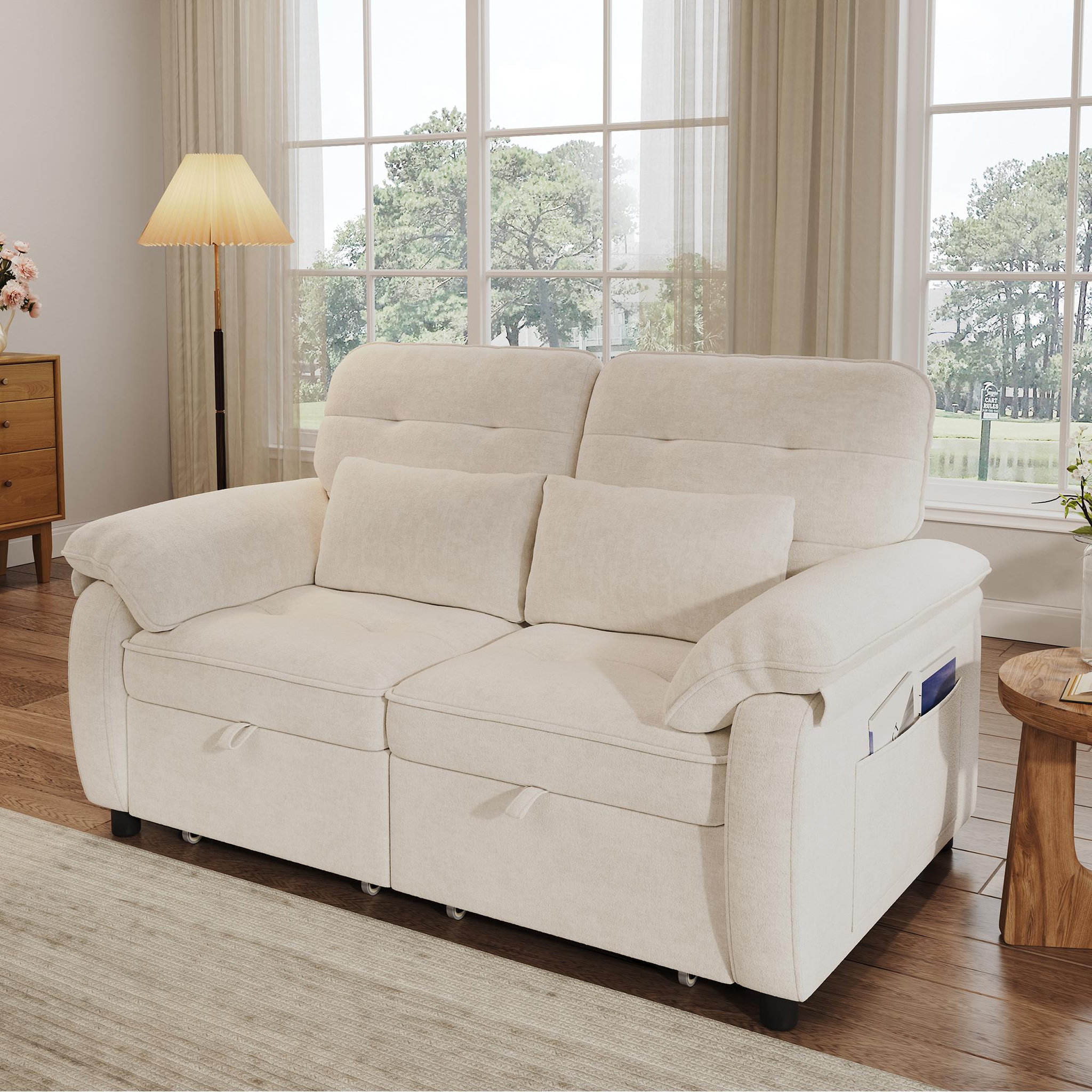 Voir la diapositive 4 : MERAX Canapé droit convertible 2 places tissu