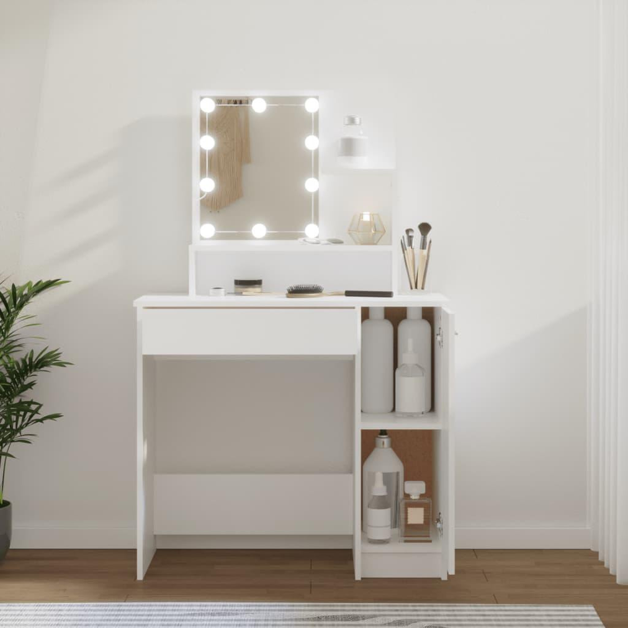 Voir la diapositive 1 : VIDAXL Coiffeuse avec LED blanc 86,5x35x136 cm