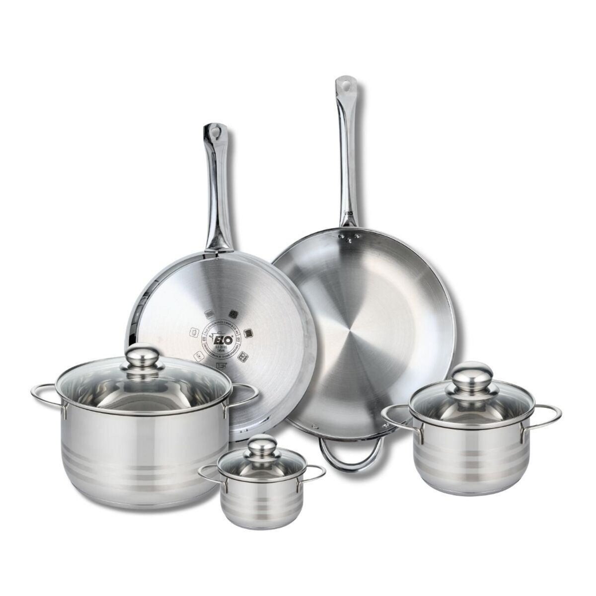 ELO Ensemble de 2 Poêles de cuisson 28 et 32 cm et 3 faitouts 12, 16 et 24 cm Elo Profi Brillant