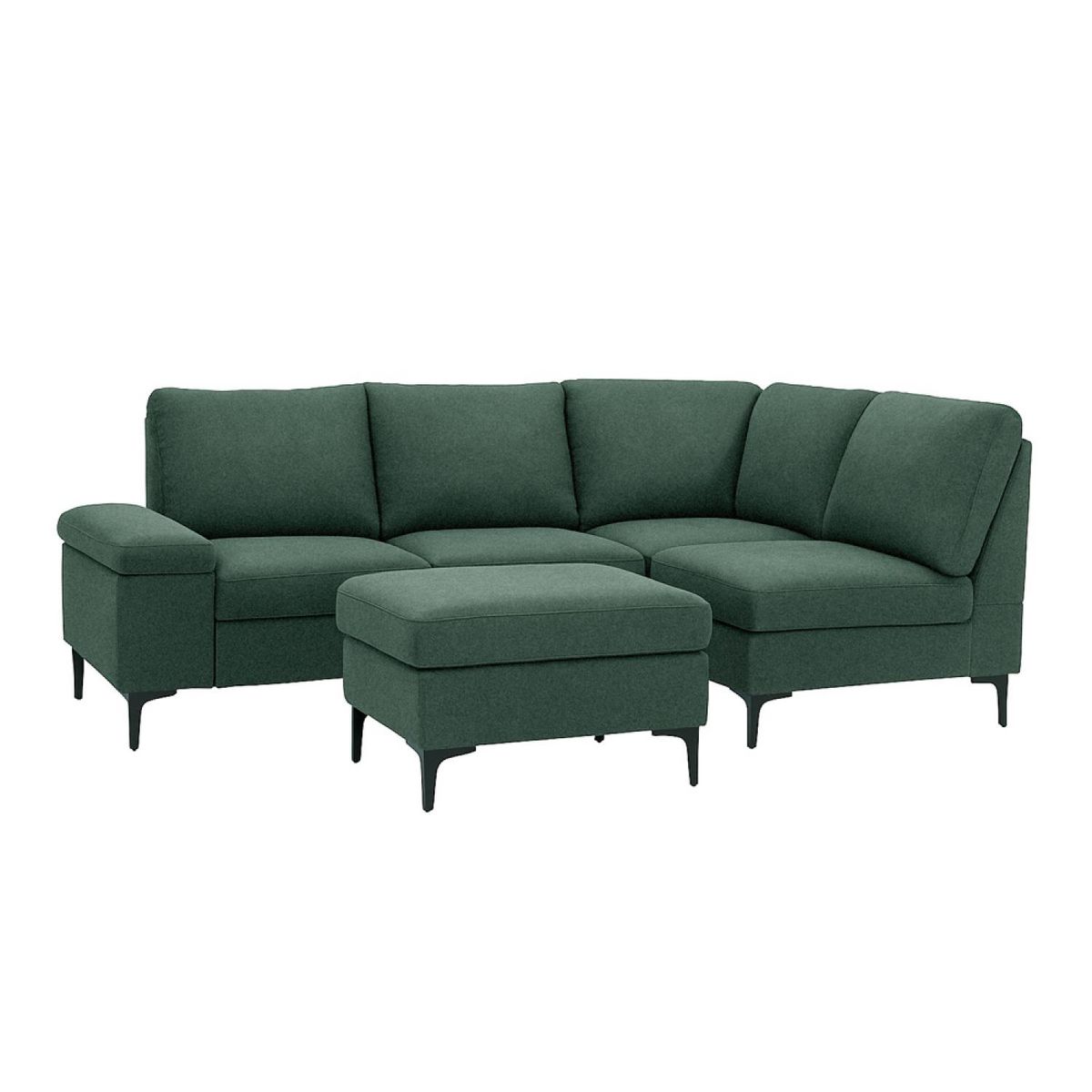 CONCEPT USINE Canapé d'angle 4-5 places en tissu chenille vert avec pouf COLCHESTER