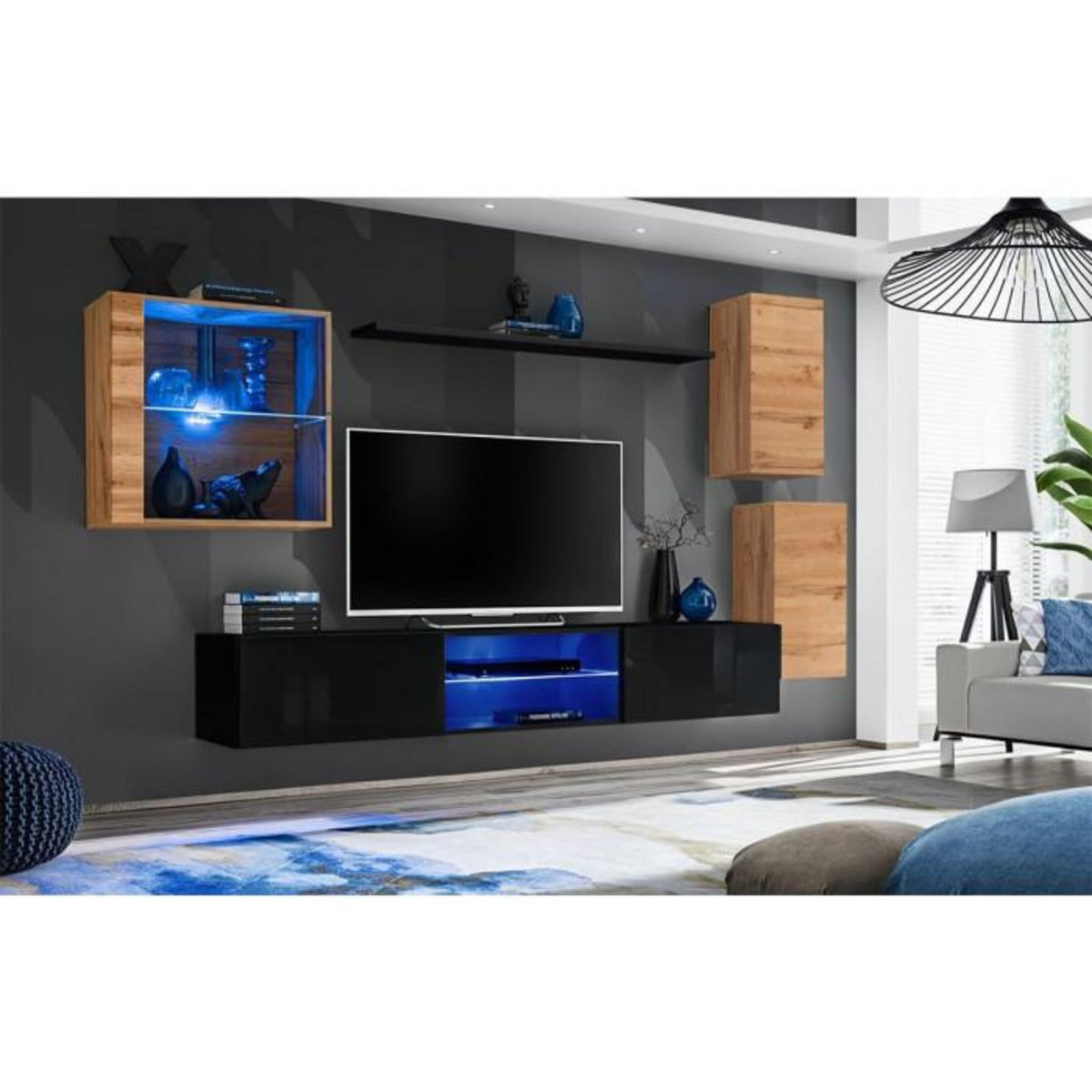 Paris Prix Ensemble Meuble TV  Switch XXIII  250cm Naturel & Noir