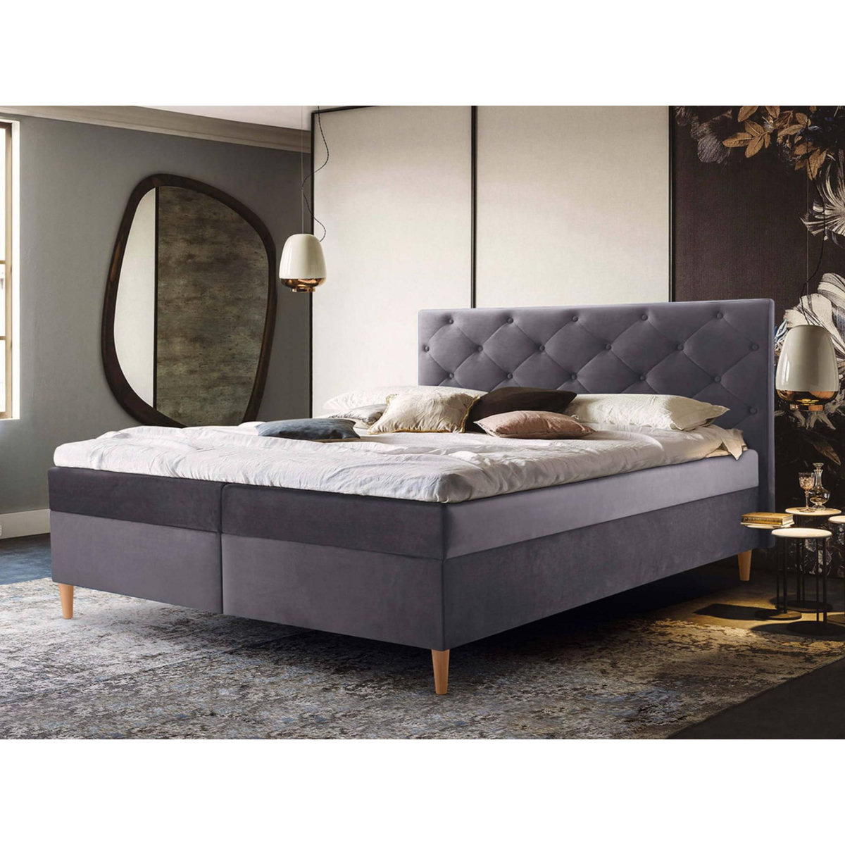 BEST MOBILIER Louis - lit boxspring - 180x200 - en velours - coffres et surmatelas inclus