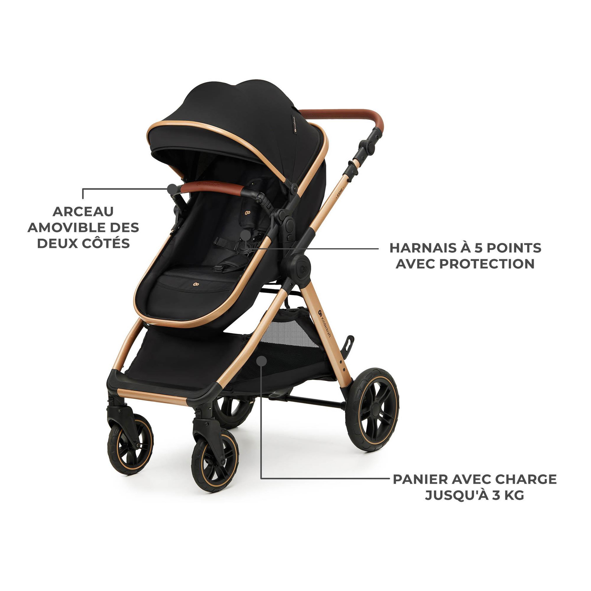 Voir la diapositive 4 : KINDERKRAFT Poussette multifonctionnelle 3 en 1 ESME PRO