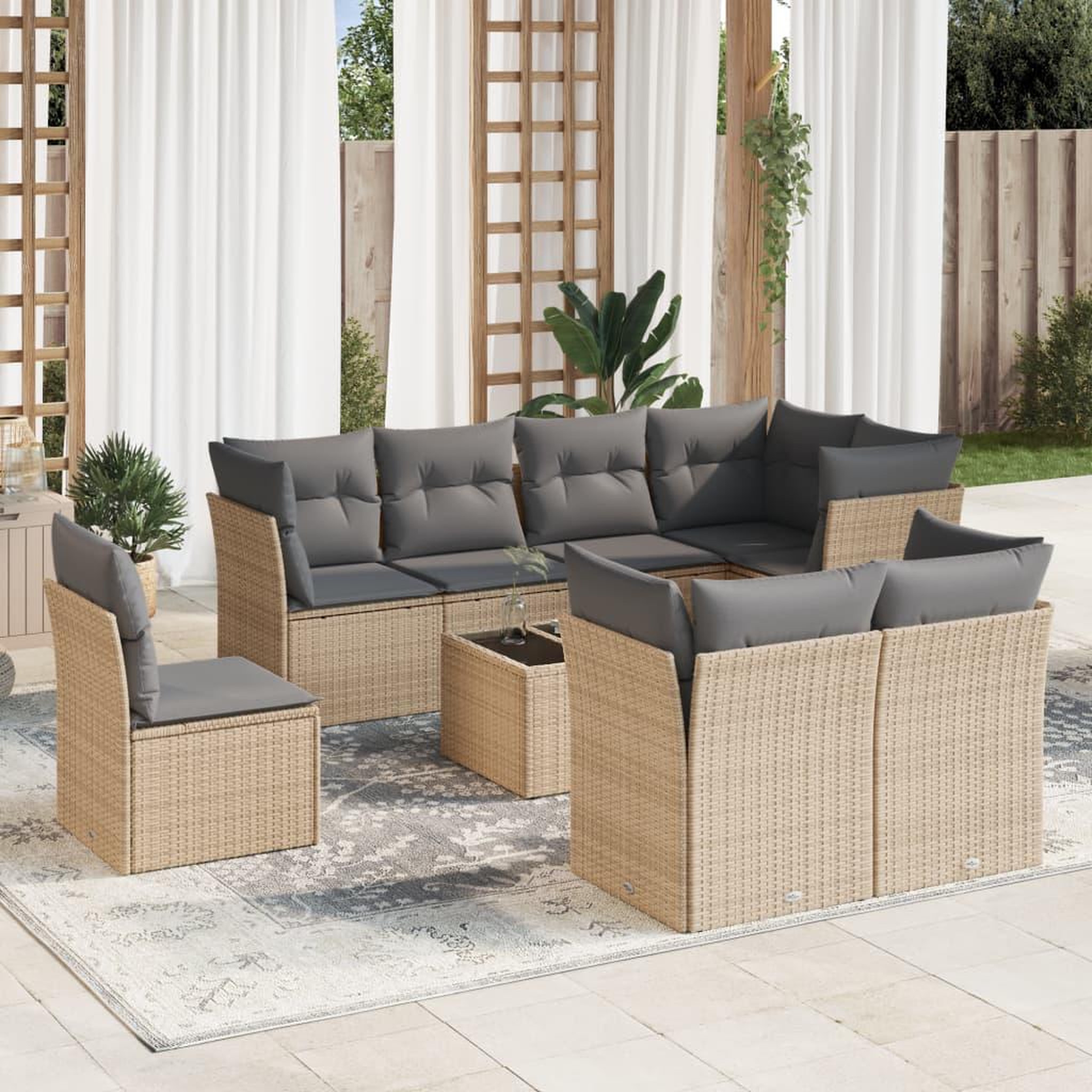 VIDAXL Salon de jardin avec coussins 9 pcs beige resine tressee