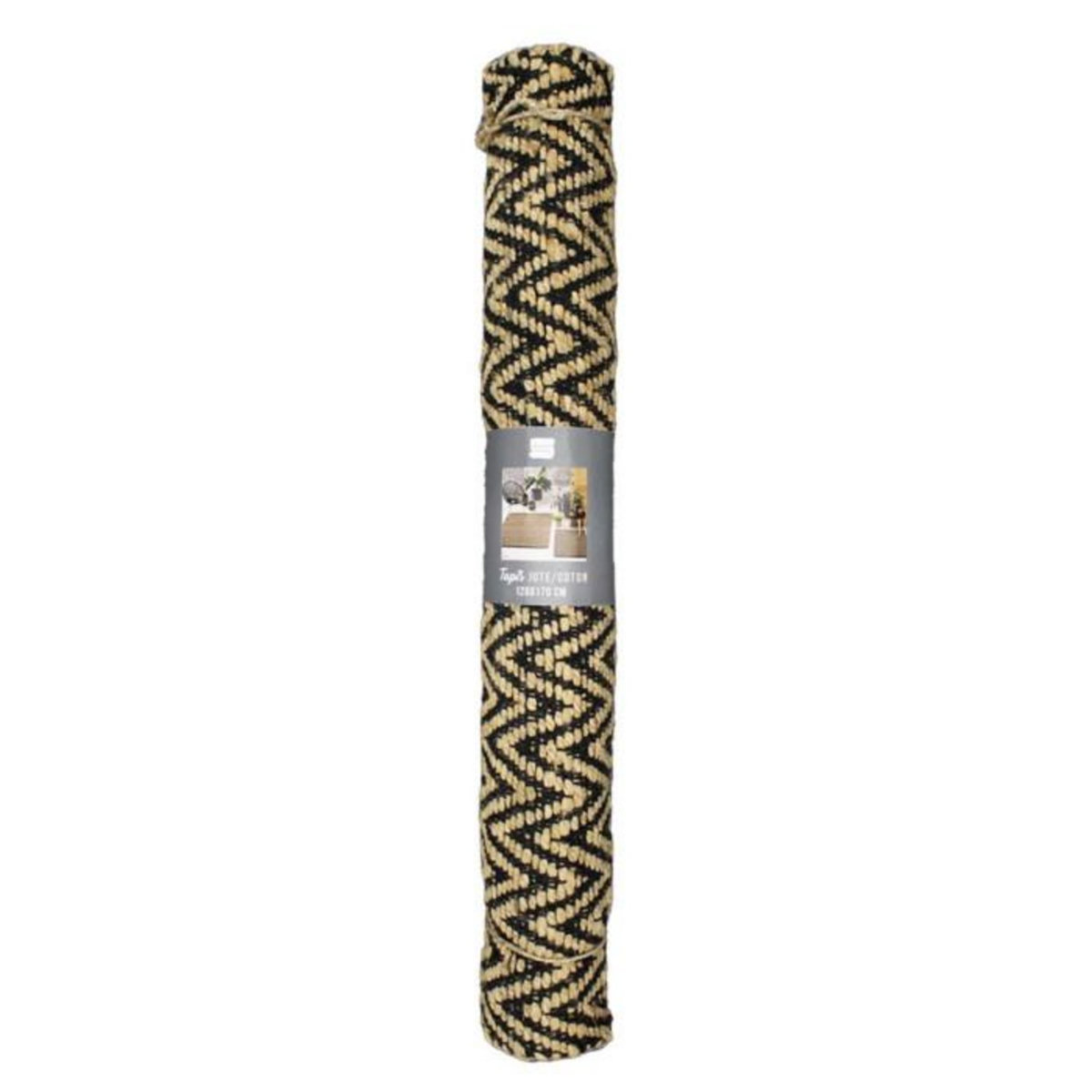 Paris Prix Tapis Déco en Jute  Zigzag  120x170cm Noir & Beige