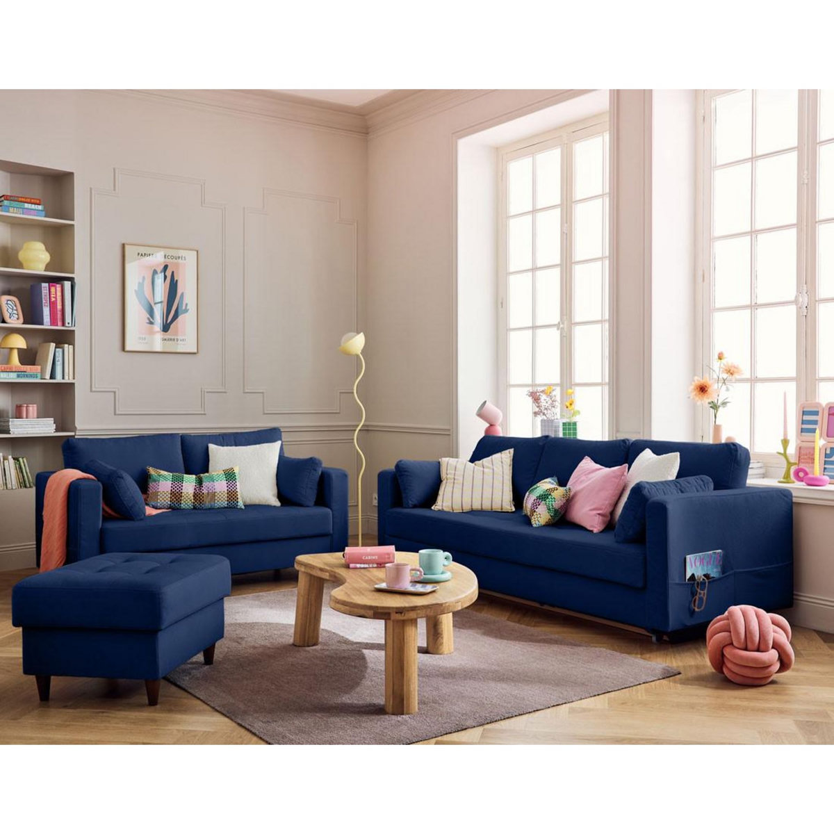 LISA DESIGN Anna - canapé droit 2 places avec poche en velours - pieds en bois