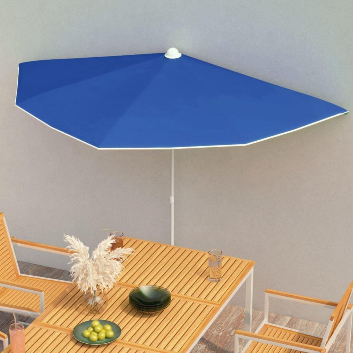 VIDAXL Demi-parasol de jardin avec mat 180x90 cm bleu azure
