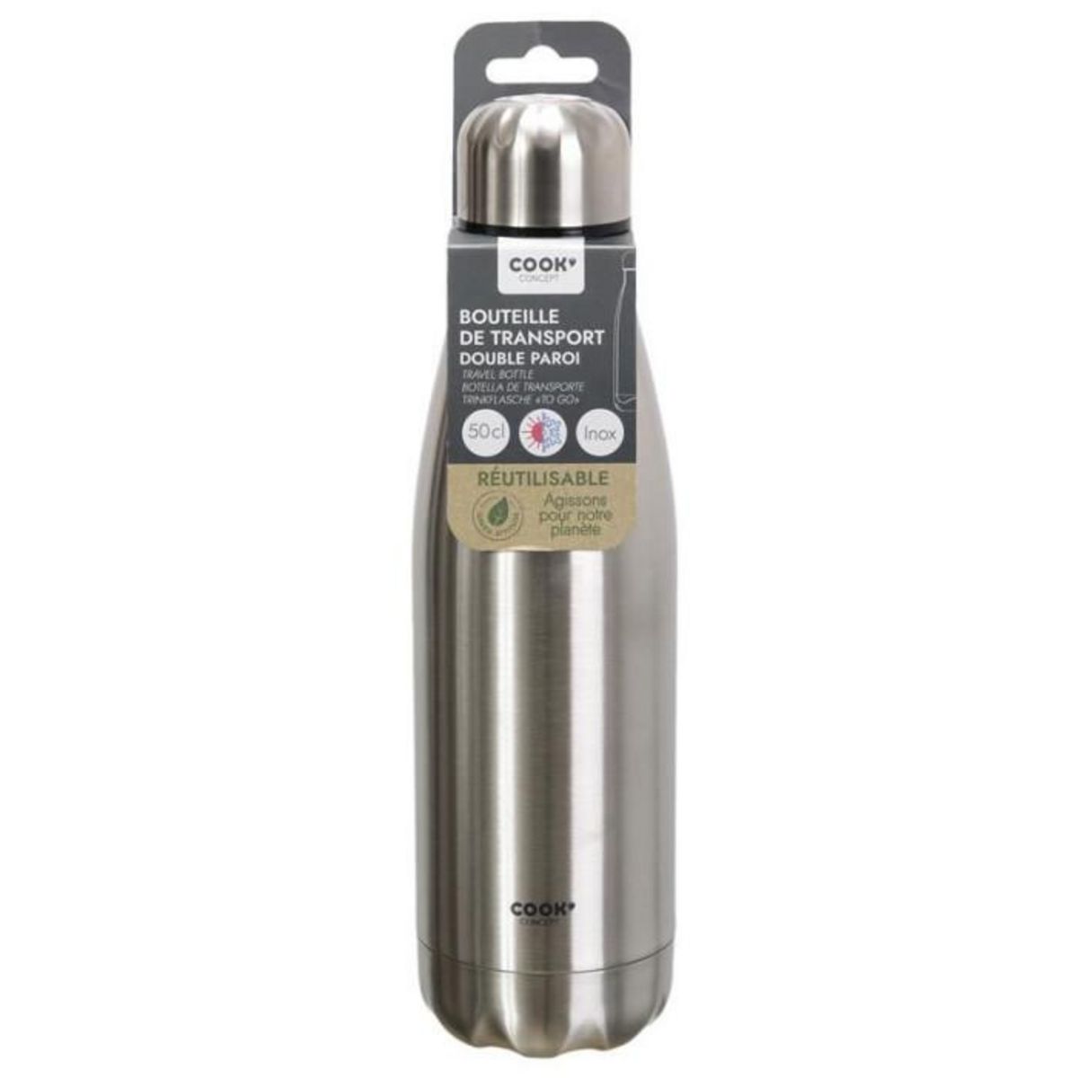Paris Prix Bouteille de Transport Inox  Isotherme  50cl Argent