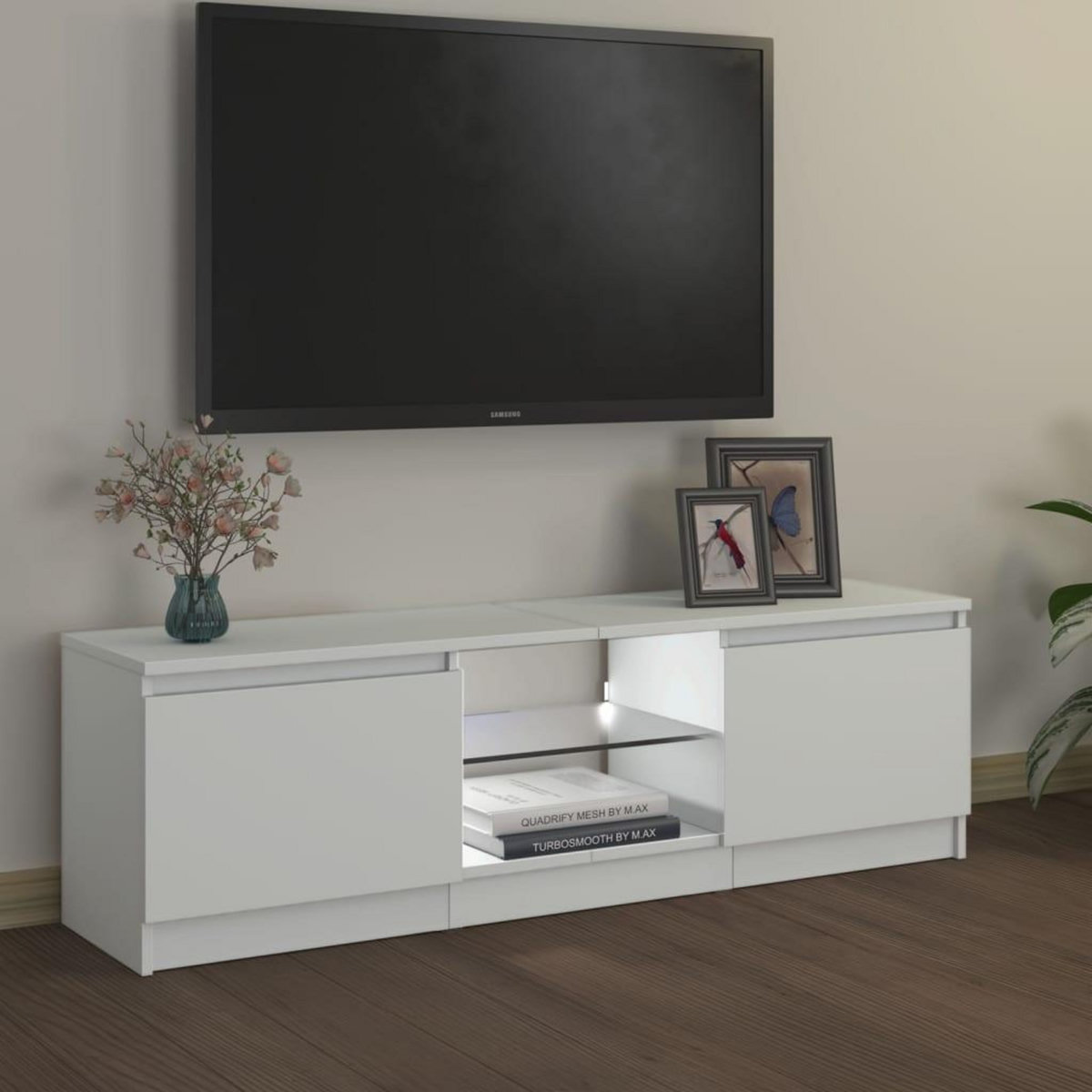 VIDAXL Meuble TV avec lumieres LED Blanc 120x30x35,5 cm
