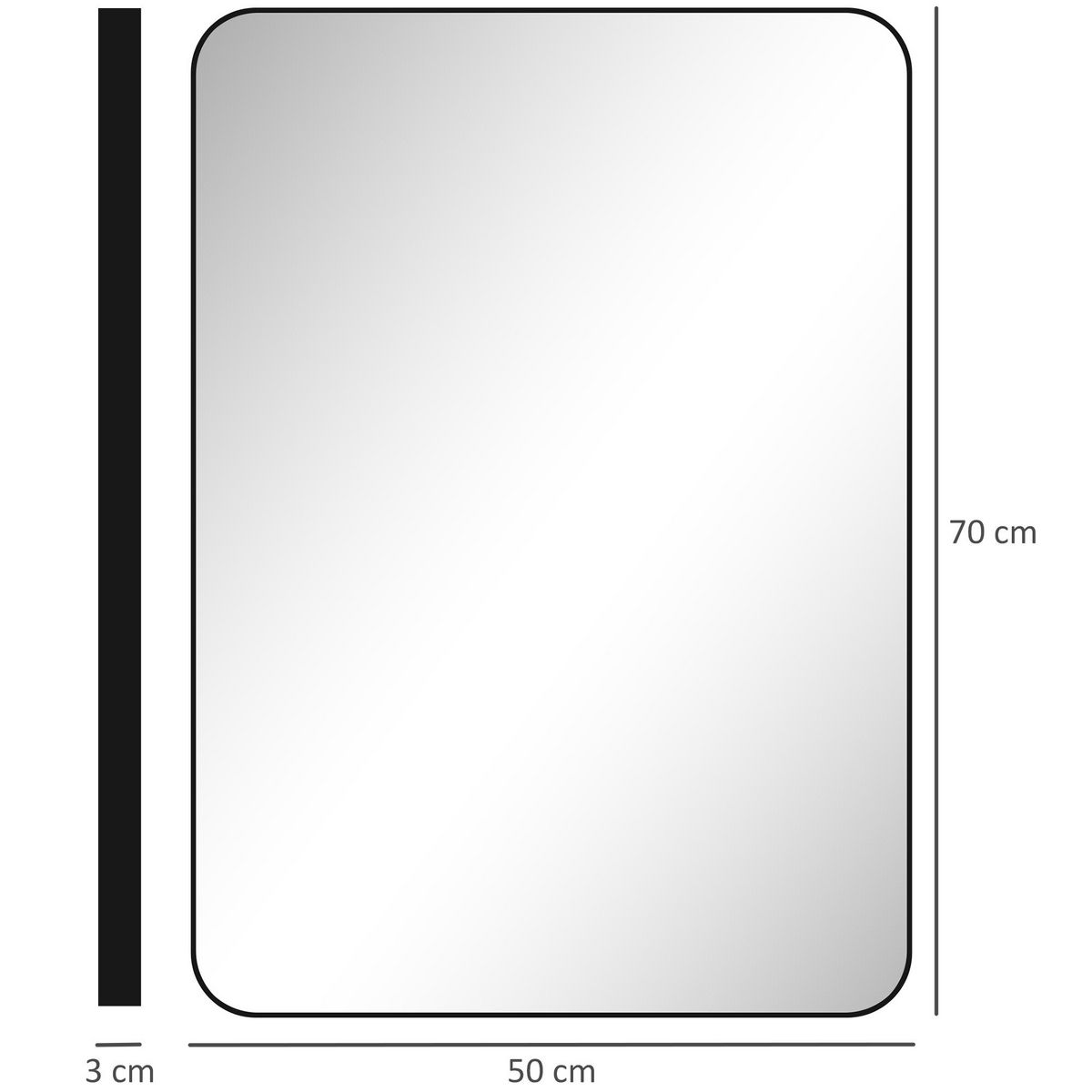 HOMCOM Miroir mural rectangulaire 50 x 70 cm cadre alliage aluminium noir