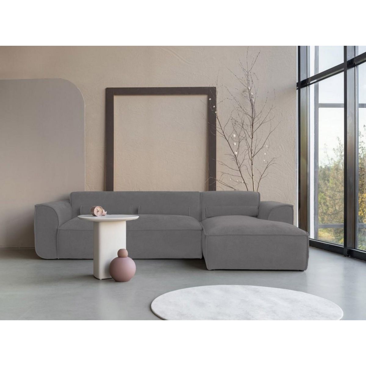 BEST MOBILIER Felix - canapé modulable d'angle droit 4 places en tissu texturé