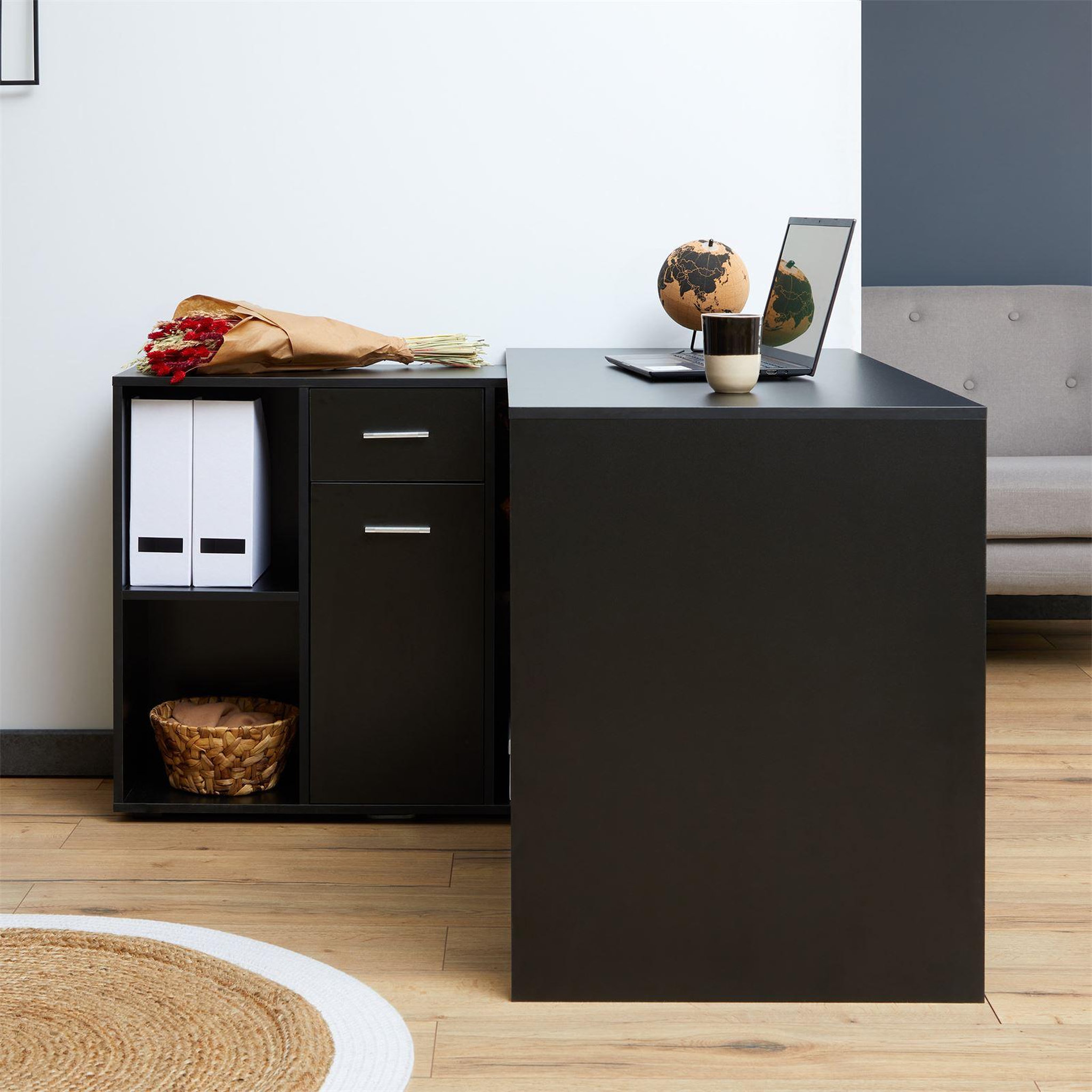 Voir la diapositive 3 : IDIMEX Bureau d'angle carmen avec meuble de rangement
