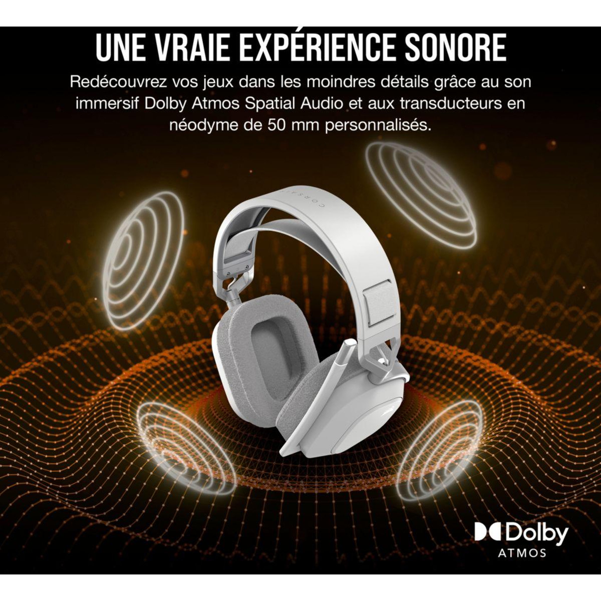 Voir la diapositive 4 : Corsair Casque gamer HS80 MAX Wireless blanc