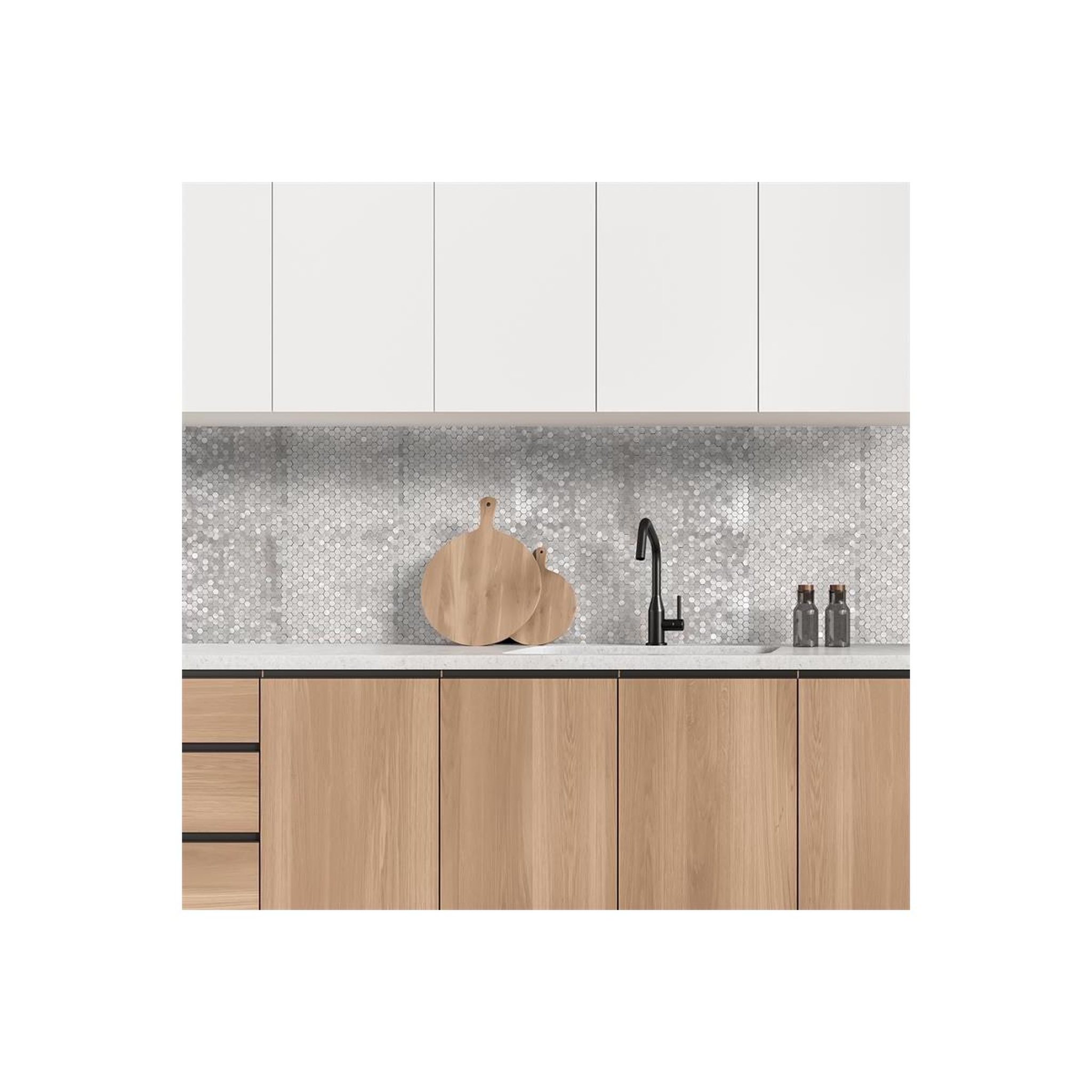 Voir la diapositive 3 : Je cherche une idee Crédence adhésive  mosaïque  32cm argent
