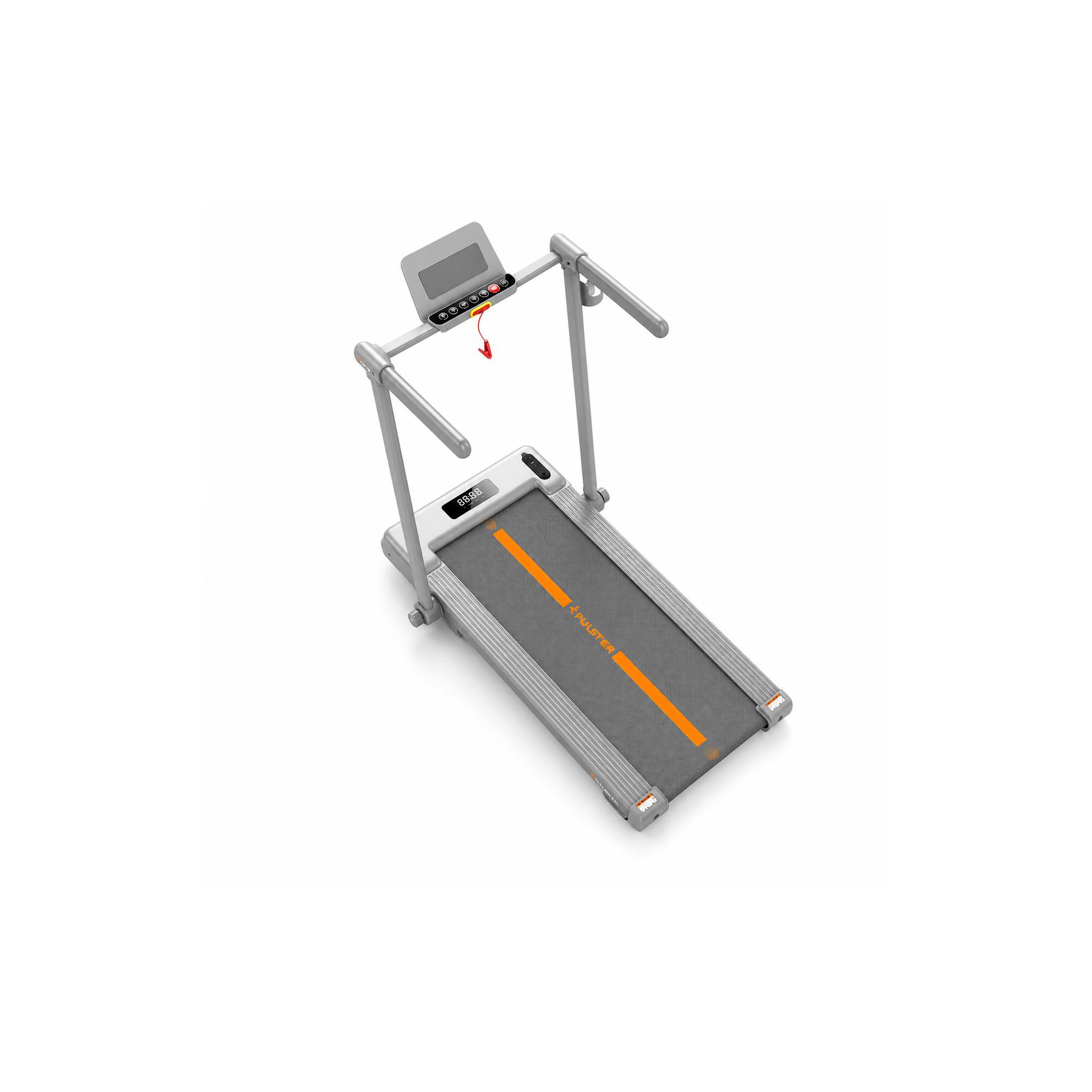 Storex Tapis de marche pulster pliable – 1 à 8 km/h, inclinaison 6°, écran led, compact 11,2 cm, télécommande & support smartphone