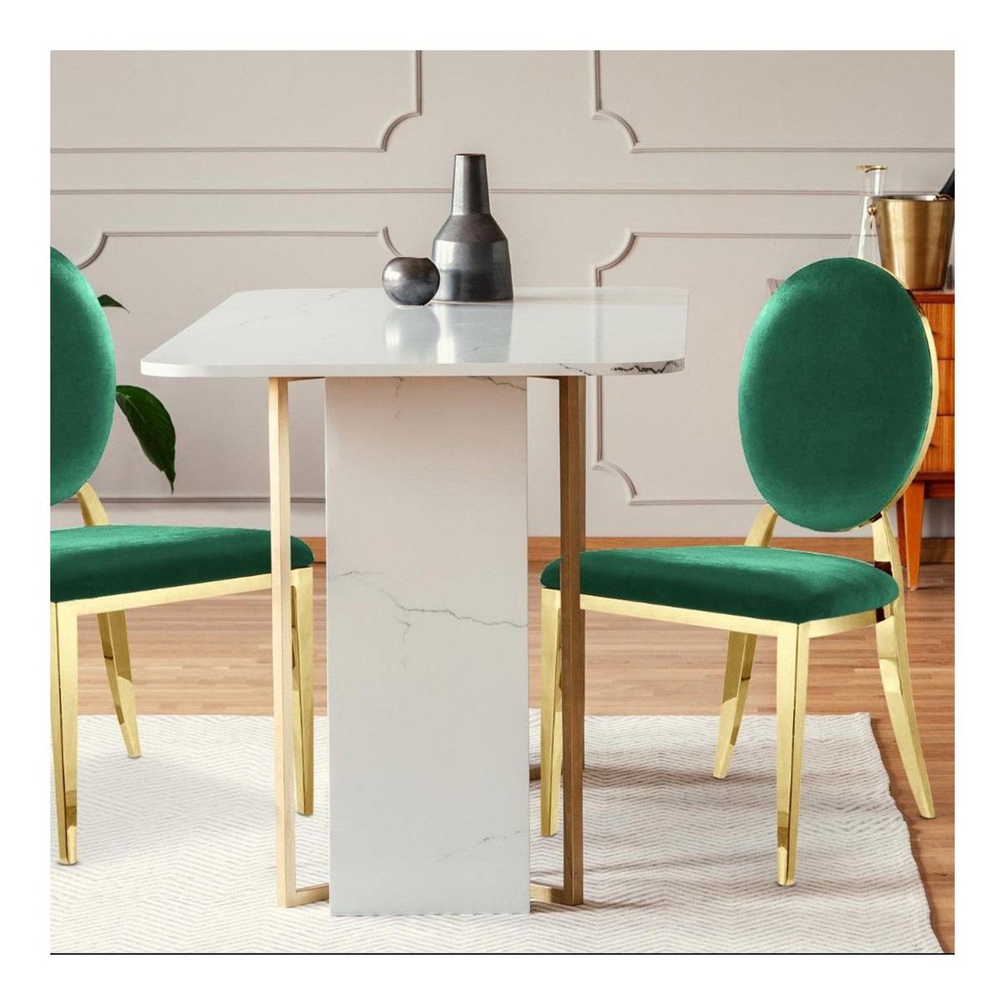 Voir la diapositive 4 : Paris Prix Lot de 2 Chaises Médaillon Velours  Tatianna  90cm Vert