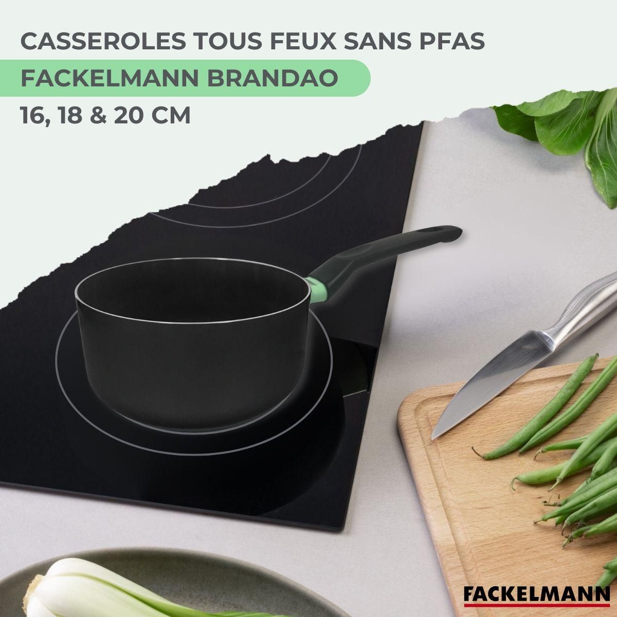 Fackelmann Set de 3 casseroles antiadhésives céramique 16, 18 et 20 cm et 6 ustensiles Fackelmann Brandao