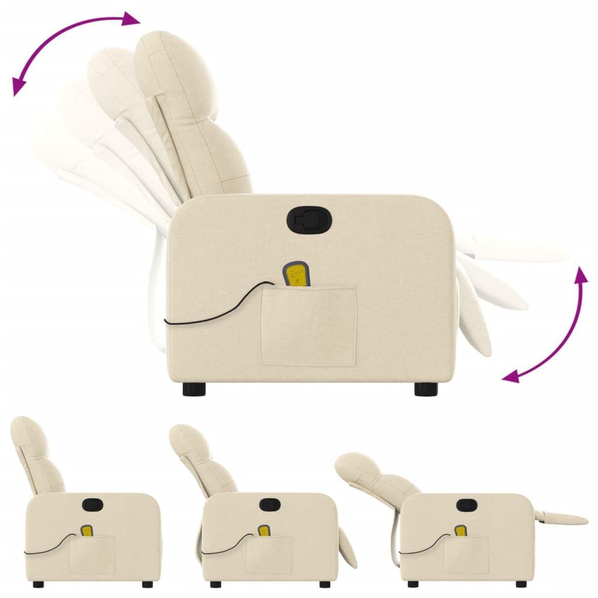 Voir la diapositive 5 : VIDAXL Fauteuil de massage inclinable Creme Tissu