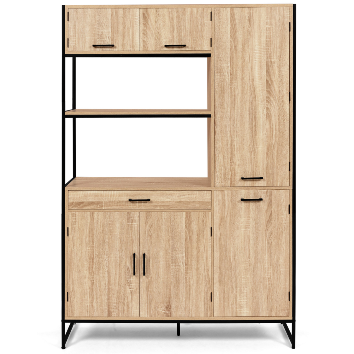 ID MARKET Buffet de cuisine avec colonne de rangement 120 CM DETROIT 6 portes + tiroir design industriel