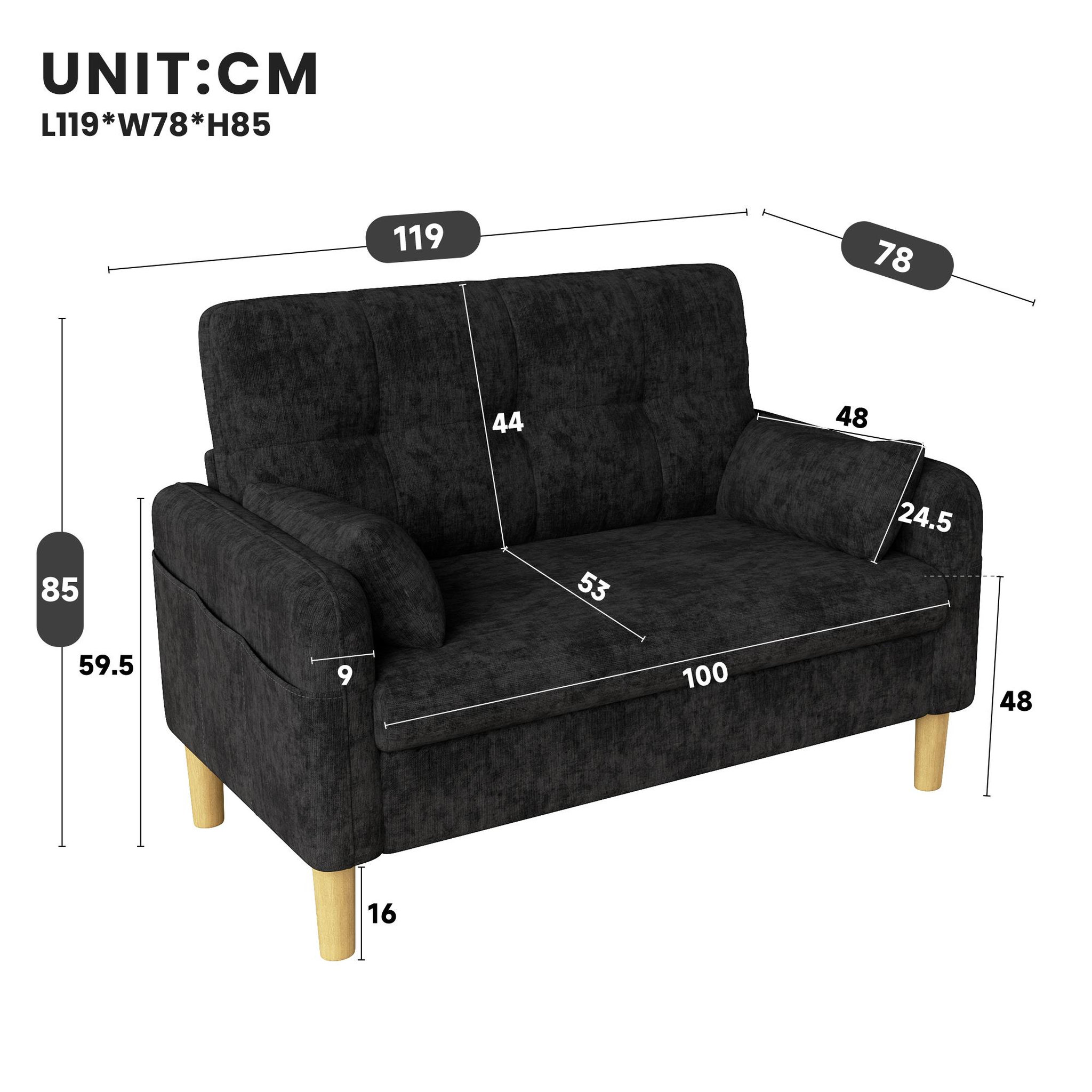 Voir la diapositive 3 : MERAX Canapé 2 places compact avec 2 coussins rangement latéral tissu chenille