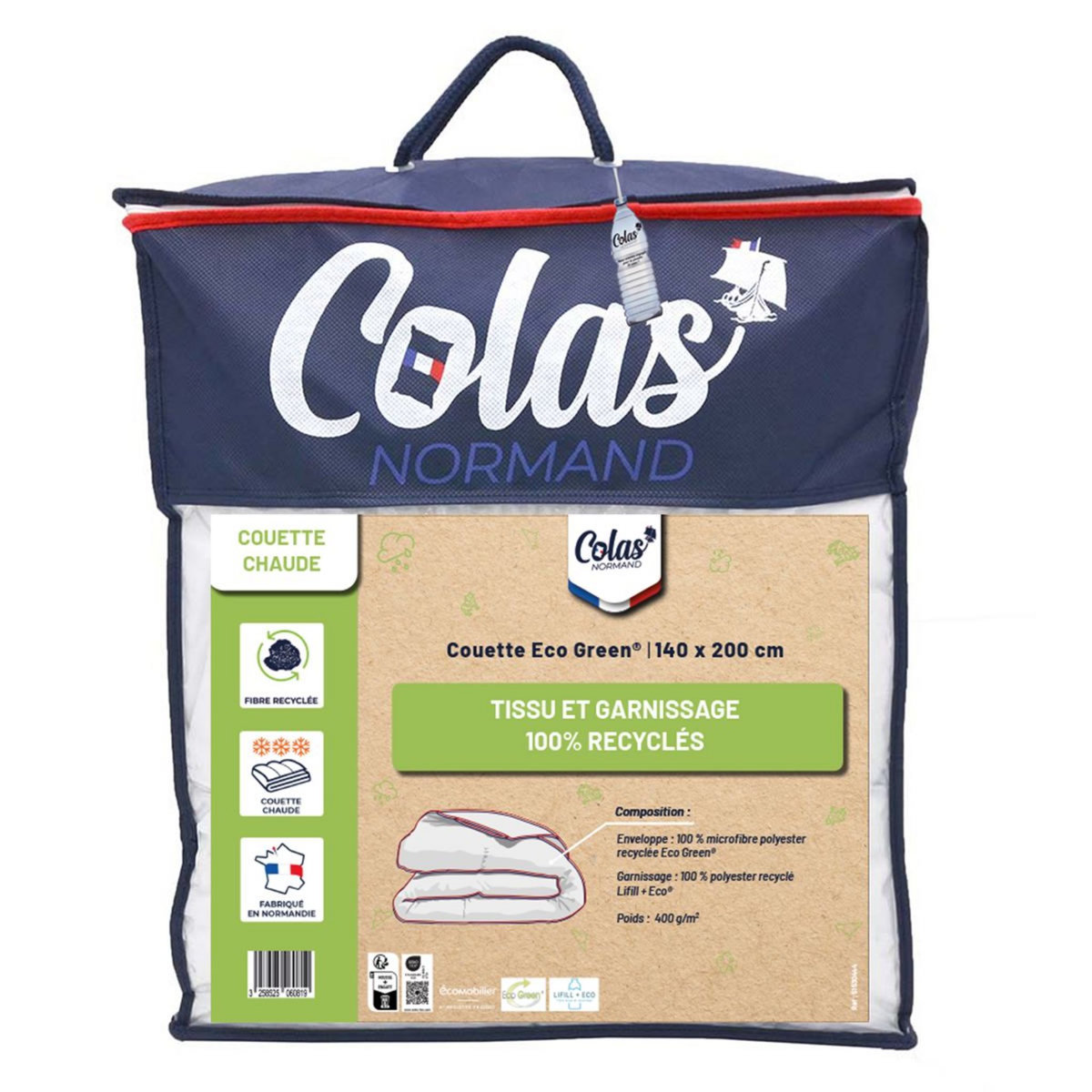COLAS NORMAND Couette chaude en microfibre recyclée Eco green 400 g/m²