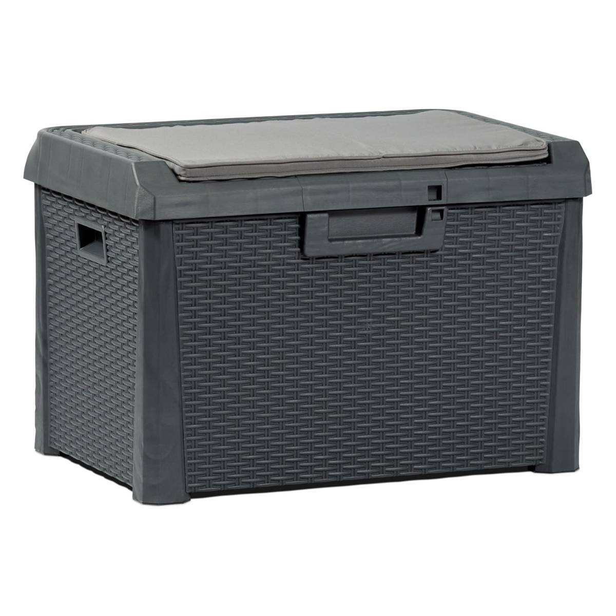 Toomax Coffre de jardin 125L Gris Anthracite avec Coussin Résine Effet rotin 73x50x49 cm Rangement Extérieur TOOMAX