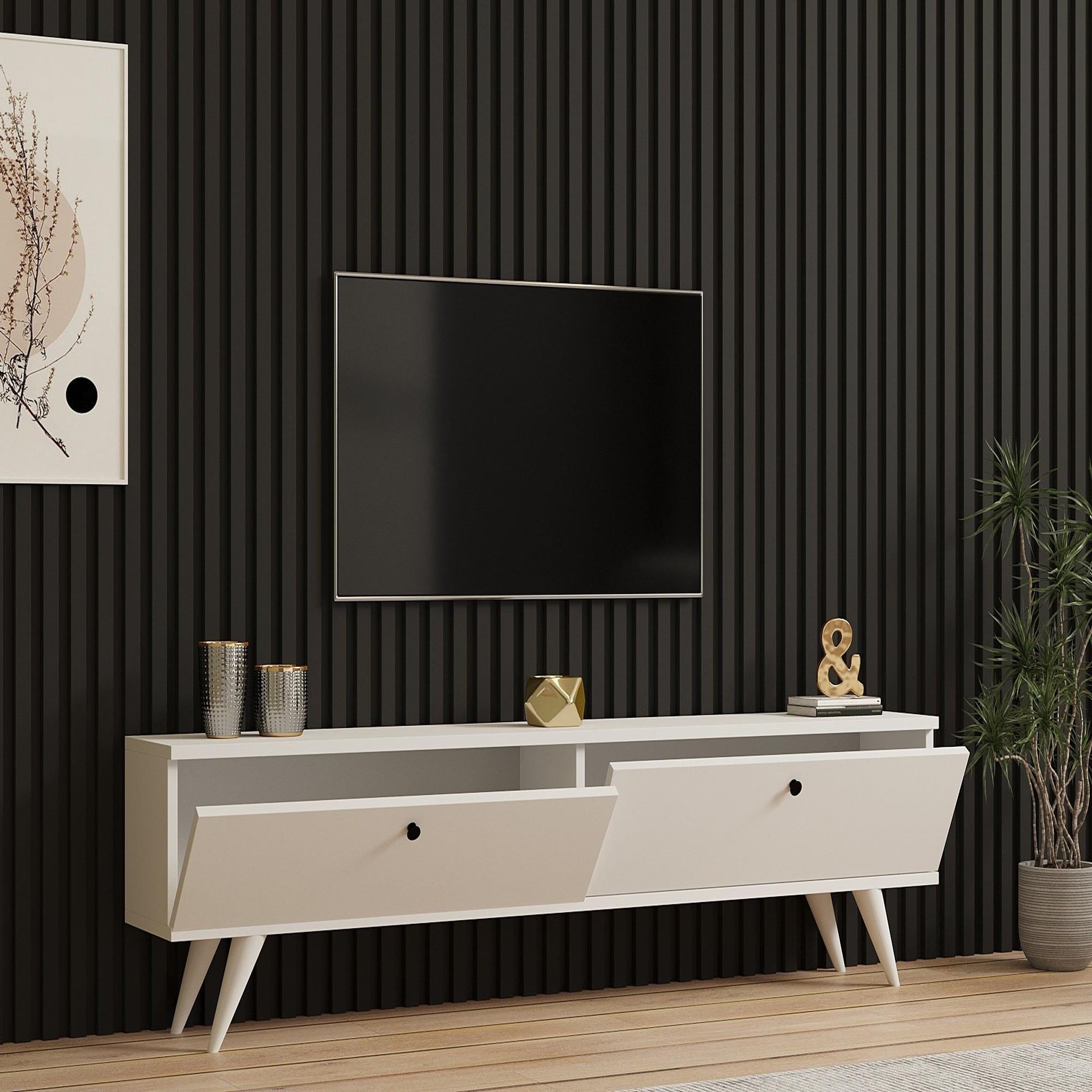 Voir la diapositive 3 : Habitat et Jardin Meuble tv en bois  paris  - 160 x 25 x 40 cm - blanc