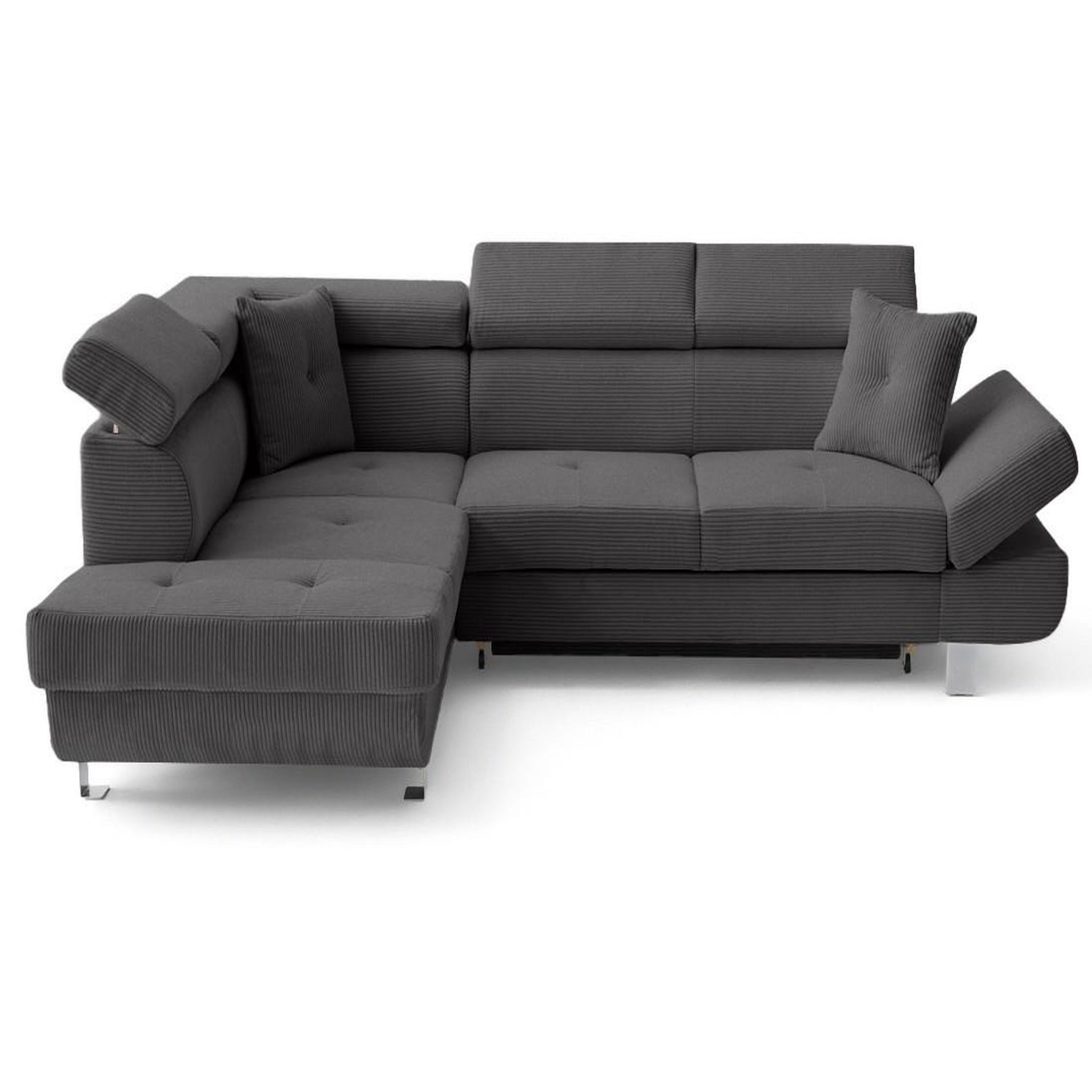 Voir la diapositive 1 : BEST MOBILIER Lisbona - canapé d'angle gauche 5 places convertible avec têtières en velours côtelé