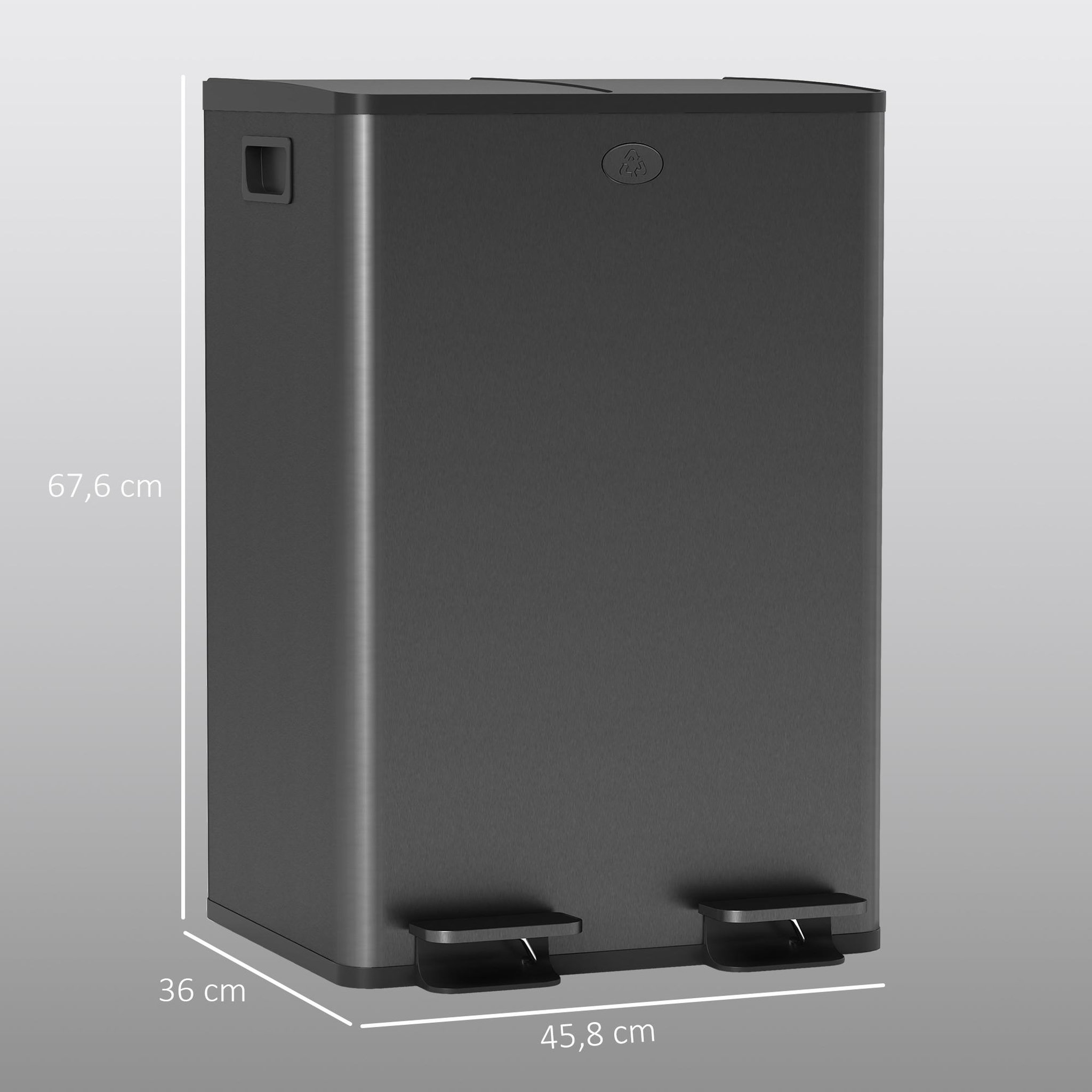 Voir la diapositive 3 : HOMCOM Poubelle de cuisine tri selectif 2 x 28l - poubelle à pédales - acier inox