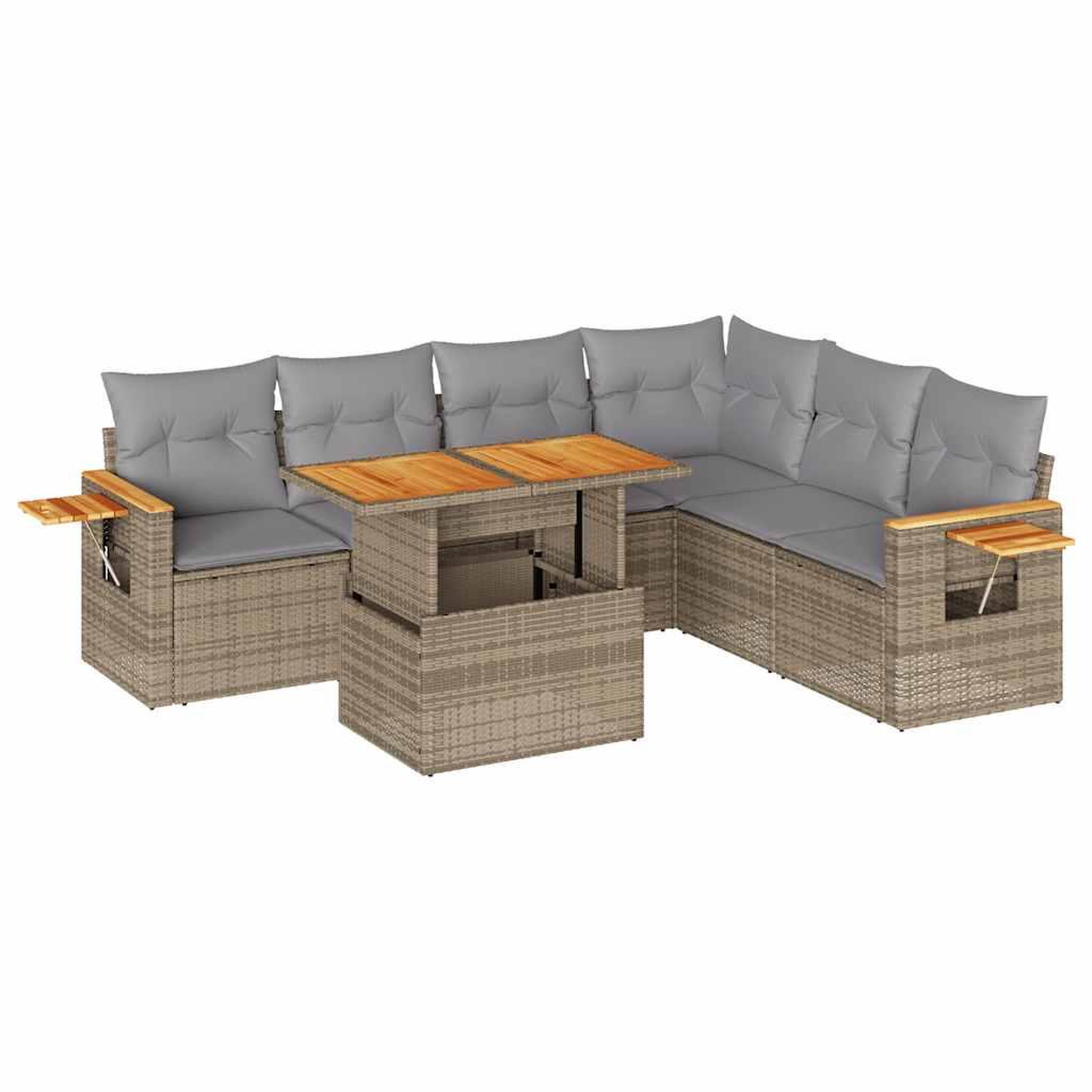Voir la diapositive 2 : VIDAXL Salon de jardin avec coussins 7 pcs beige resine tressee acacia