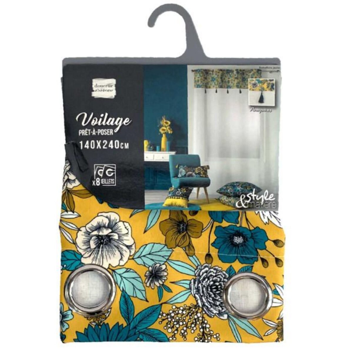 Paris Prix Rideau Voilage à Œillets  Bohoflora  140x240cm Jaune