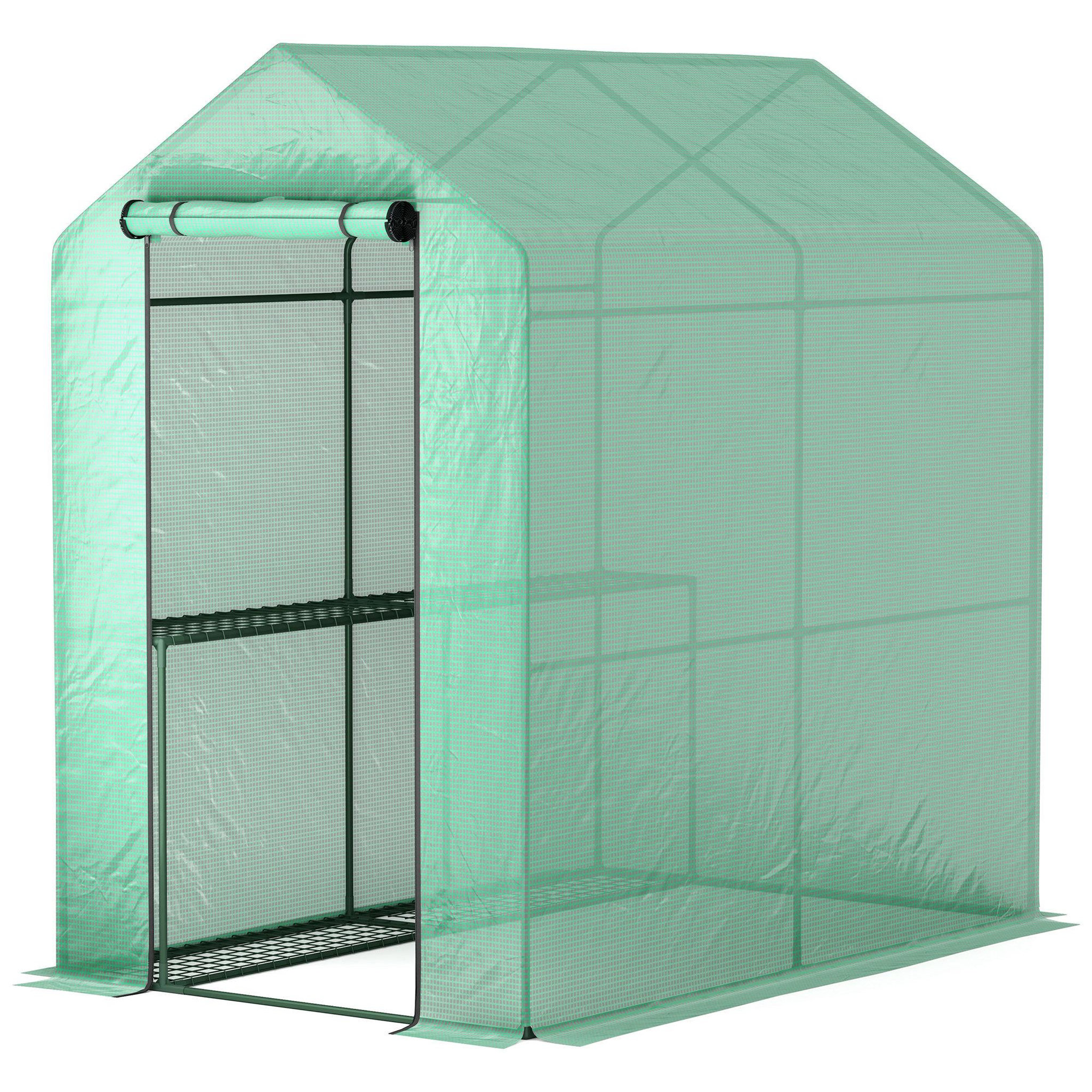 OUTSUNNY Serre de jardin 2 tablettes dim. 1,86l x 1,2l x 1,9h m porte déroulante acier pe haute densité 140 g/m² vert