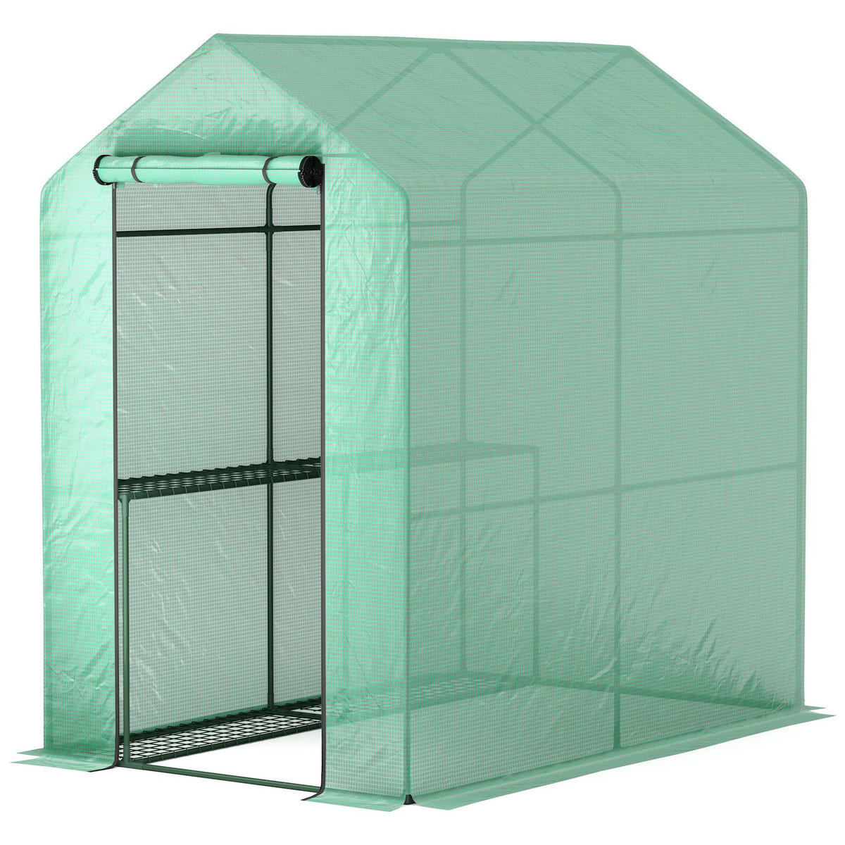 OUTSUNNY Serre de jardin 2 tablettes dim. 1,86L x 1,2l x 1,9H m porte déroulante acier PE haute densité 140 g/m² vert