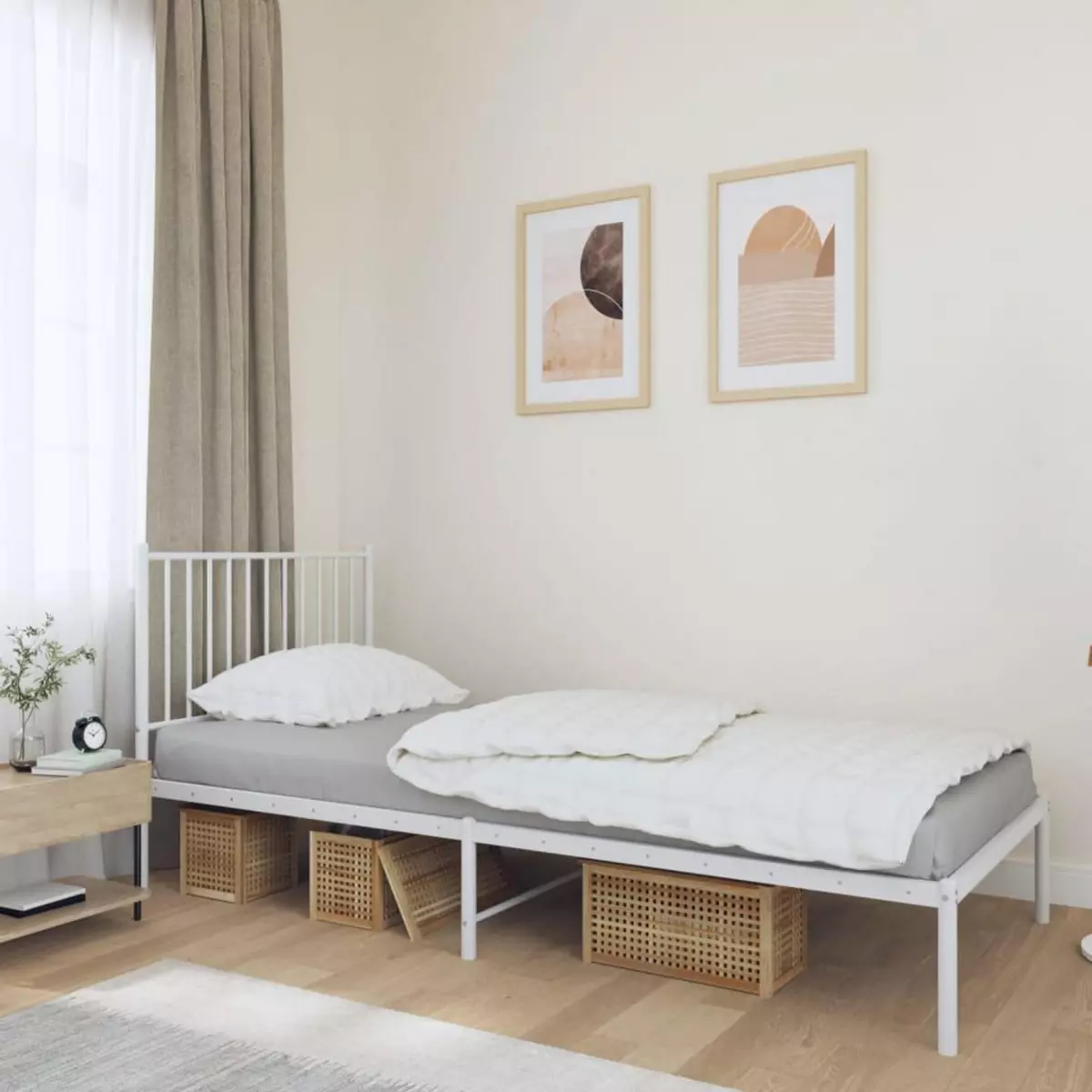 VIDAXL Cadre de lit metal avec tete de lit blanc 90x200 cm