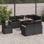 VIDAXL Salon de jardin avec coussins 9 pcs noir resine tressee acacia