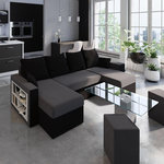 BEST MOBILIER Jonah - canapé panoramique en u 7 places convertible avec coffre et tablette en tissu. Coloris disponibles : Bicolore