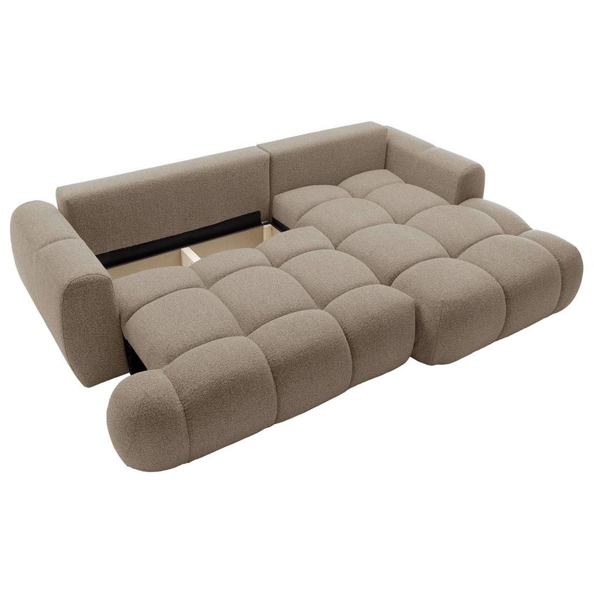BEST MOBILIER Yulin - canapé d'angle droit 4 places convertible avec coffre en tissu bouclette