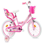 MINNIE Vélo enfant - Modèle fille 16'' - Vélo Minnie de Disney équipé de 2 freins + Porte Poupée - Panier avant et Stabilisateurs.