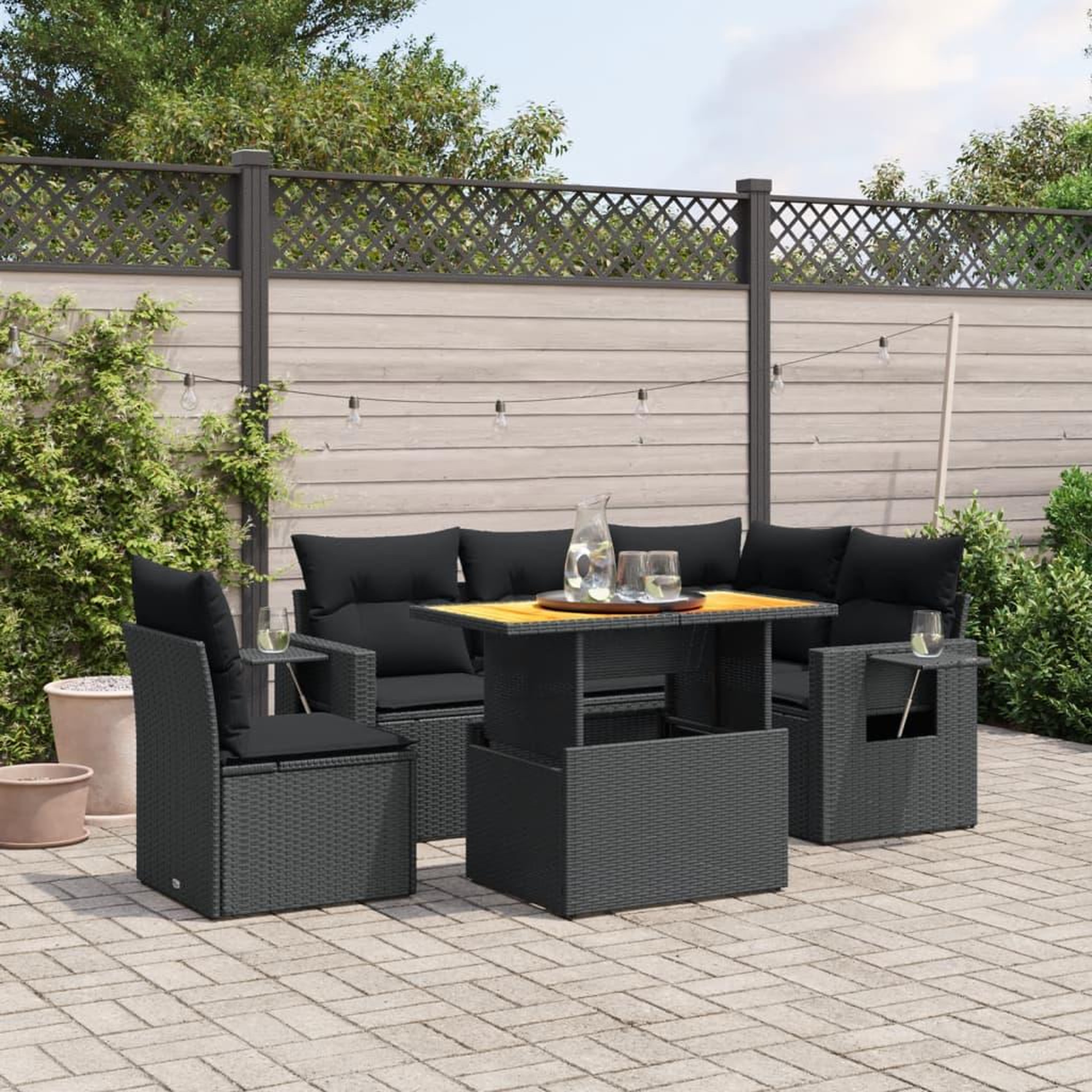 VIDAXL Salon de jardin 6 pcs avec coussins noir resine tressee